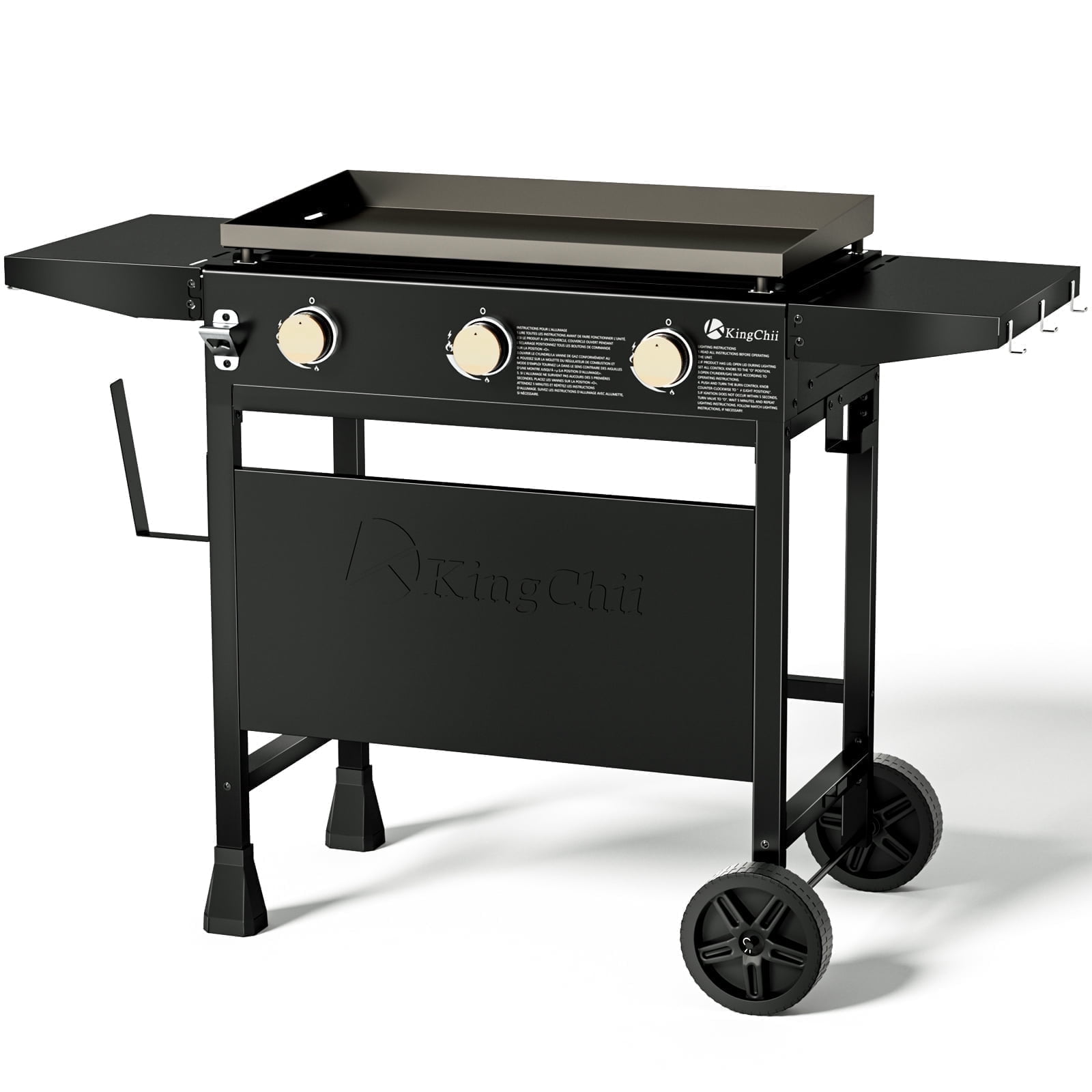 KingChii 3-Burner Propane Griddle Outdoor Flat Top Gas Grill with Side Shelves (Black, 27 in) w1gqf
