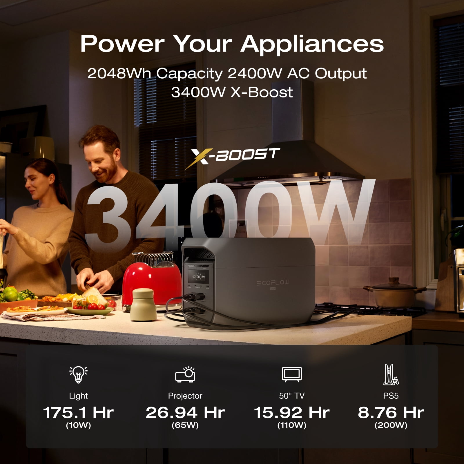 EF EcoFlow DELTA 3 Max Portable Power Station, High-Capacity Solar Generator for Home Backup & RV (Black, 2048Wh) 44msc