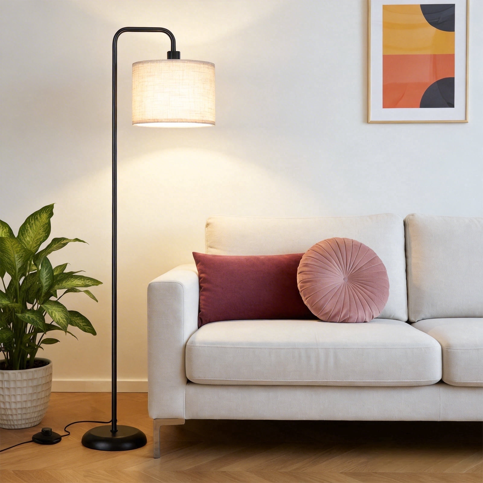 DAYBETTER Modern Curved Floor Lamp, Adjustable Color Temperature LED Standing Light with Foot Switch (White, 12W) 2ludf
