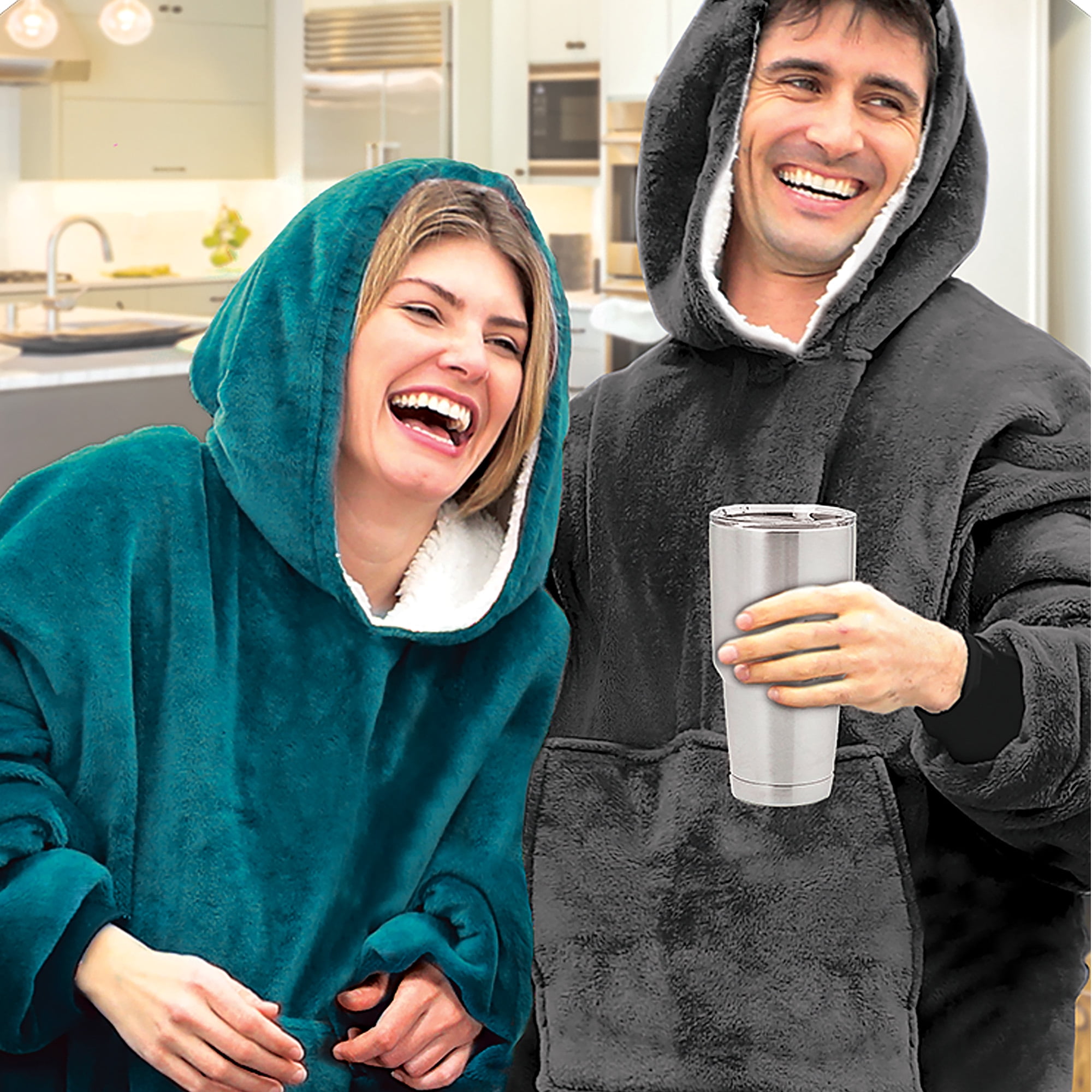 Huggle Wearable Blanket Hoodie, Ultra Plush Oversized Fleece Sweatshirt (Grey, One Size) fu7d0