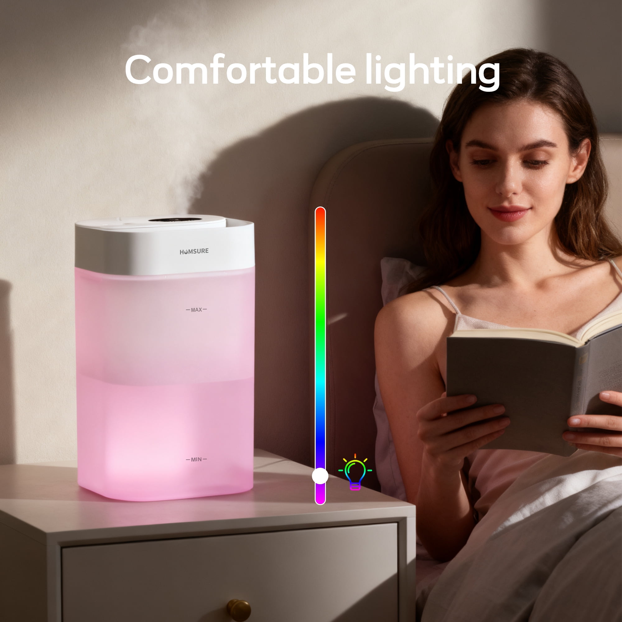 HUMSURE Ultrasonic Cool Mist Humidifier for Bedroom and Plants, Silent Operation with Essential Oil Tray and 7-Color LED Light (White, 1.19 gal) fsspf