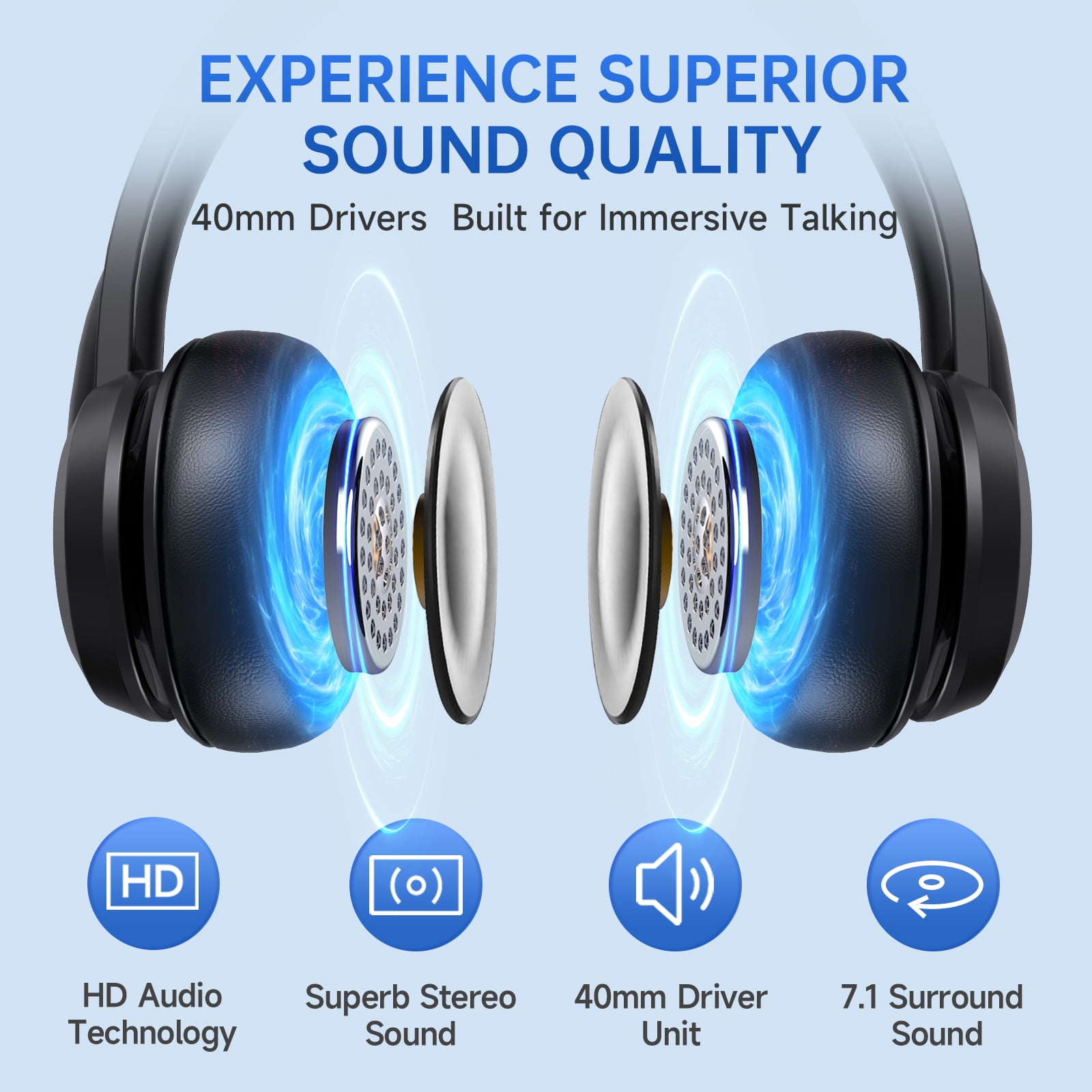 Froura Wireless Headset with Noise Cancelling Microphone, Bluetooth 5.3 Over-Ear Headphones for Computer and Laptop (Black, 1 Pack) ymcsw - Image 2