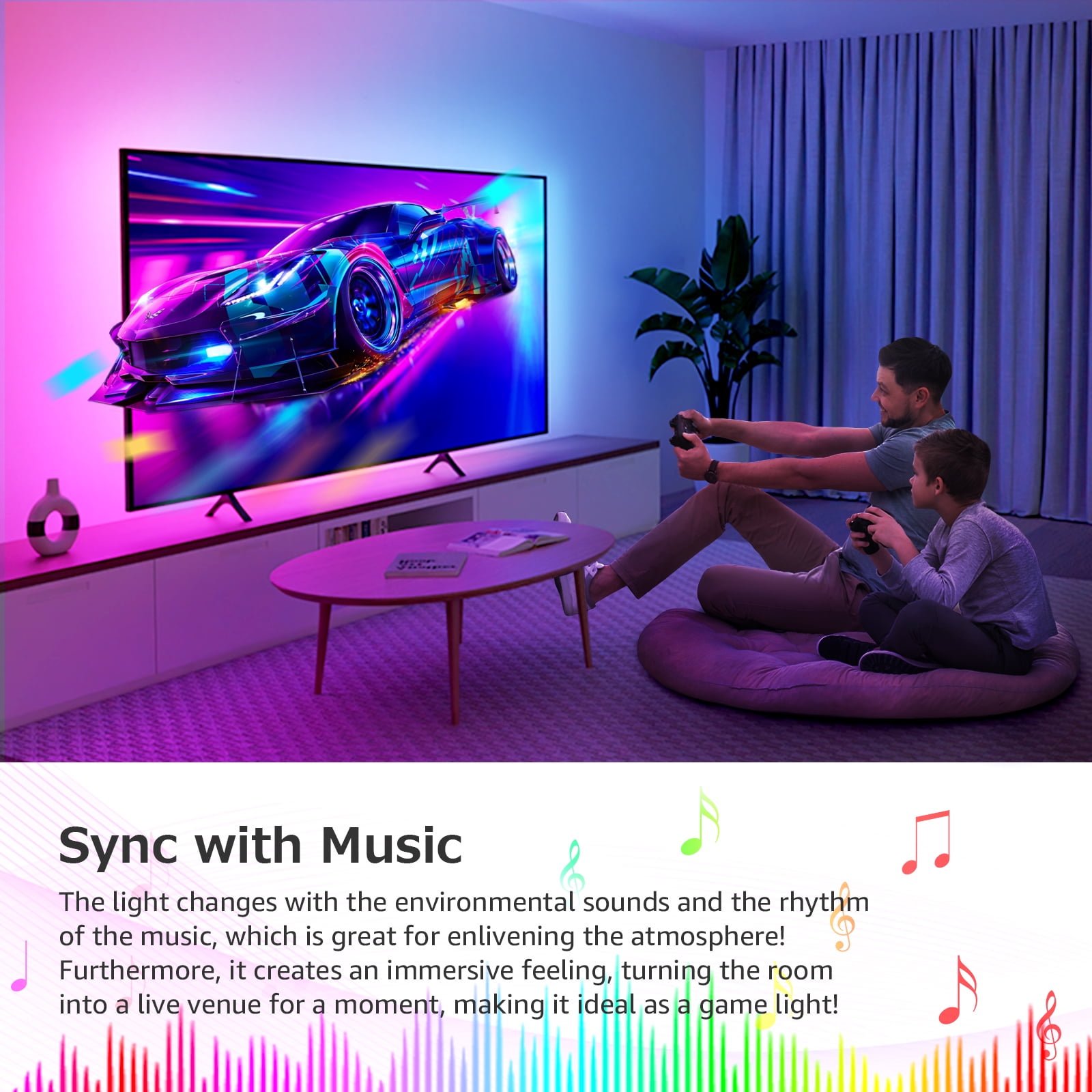Lepro Music Sync LED Strip Lights, Waterproof RGB Color Changing Tape for Bedroom and Gaming (49.2 ft) 630j0
