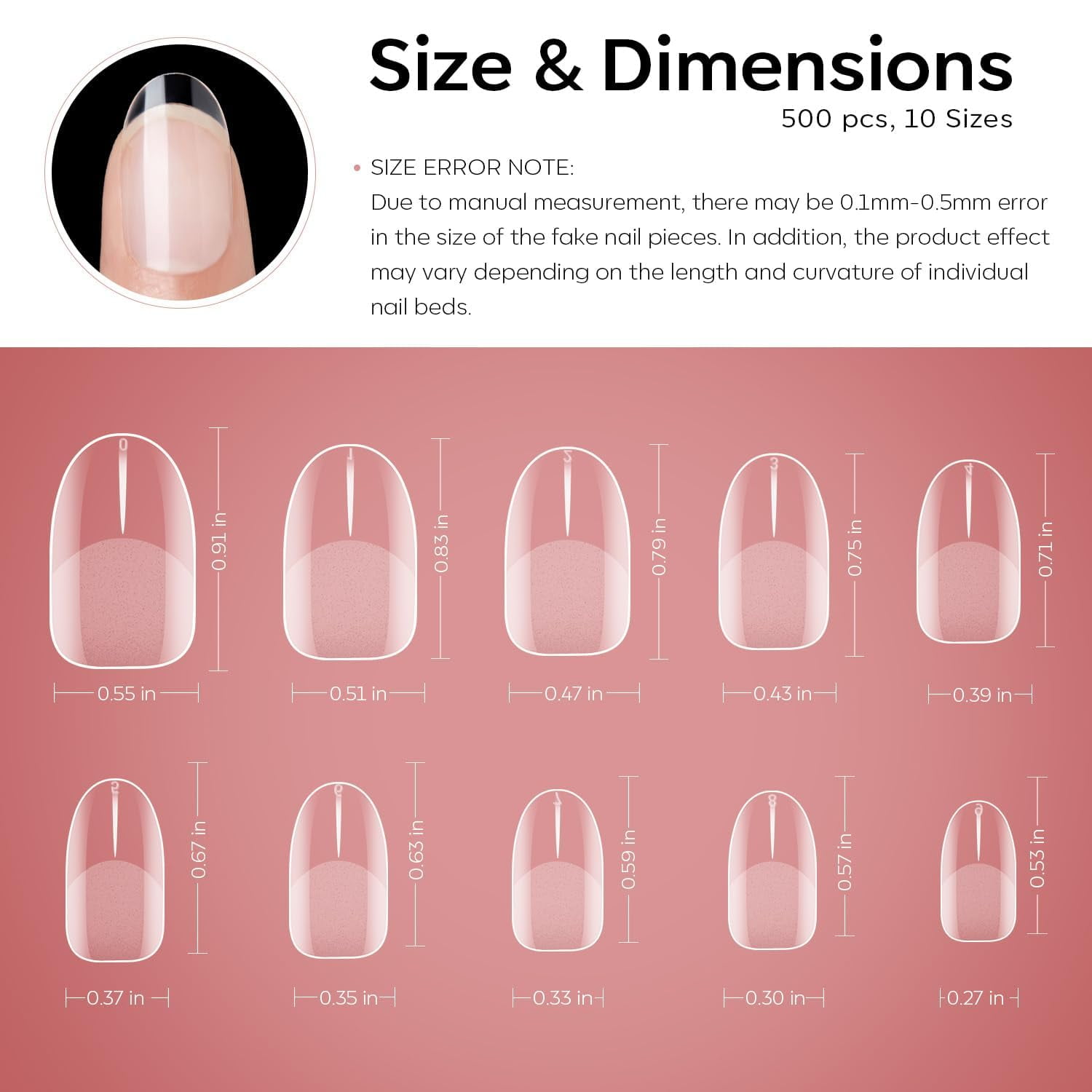 Modelones Extra Short Oval Round Nail Tips (Clear, 510 Pcs) fm1pe