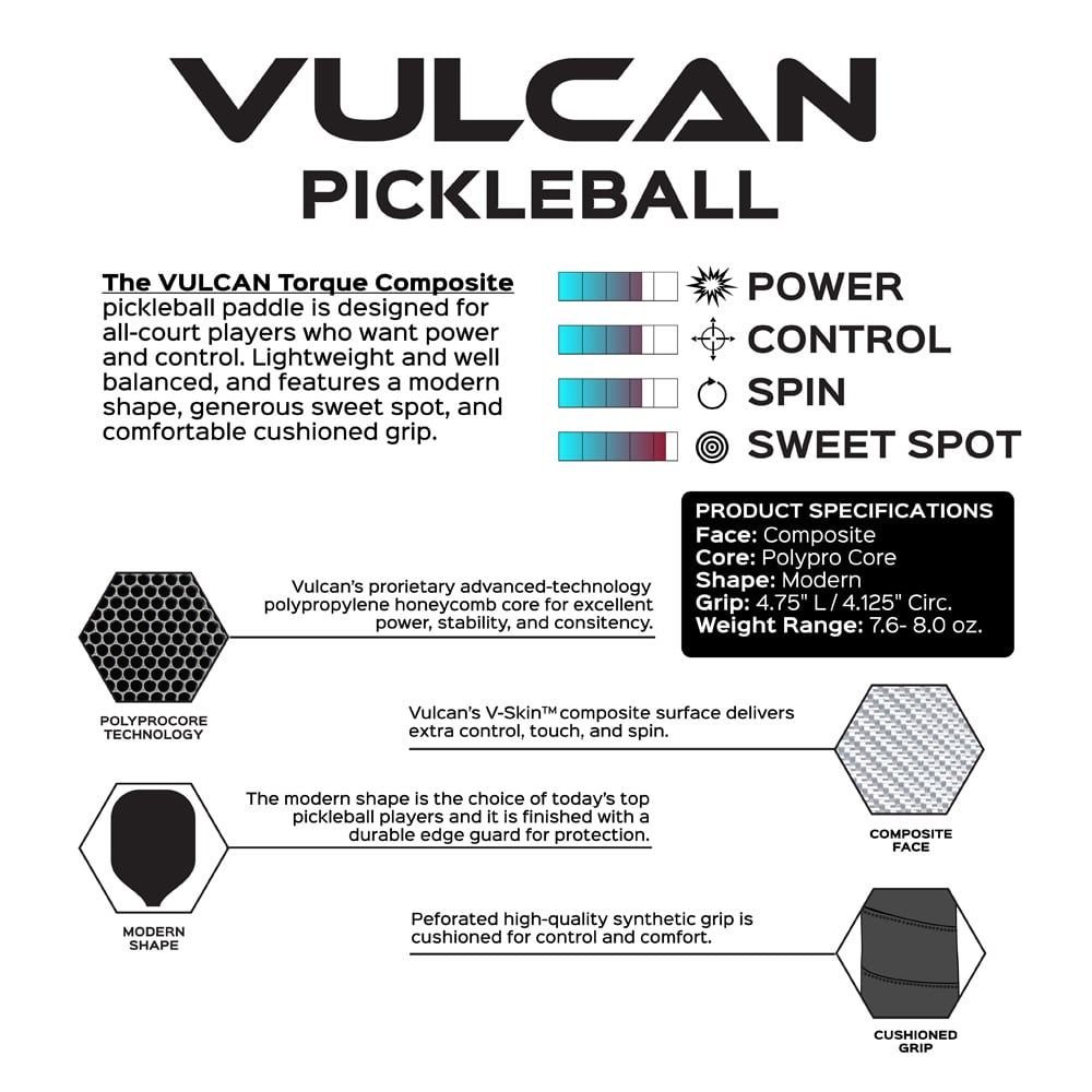 Vulcan Sporting Goods Co Torque Composite Pickleball Paddle (Red/Blue, 15.25 in x 7.8 in) mh1oo