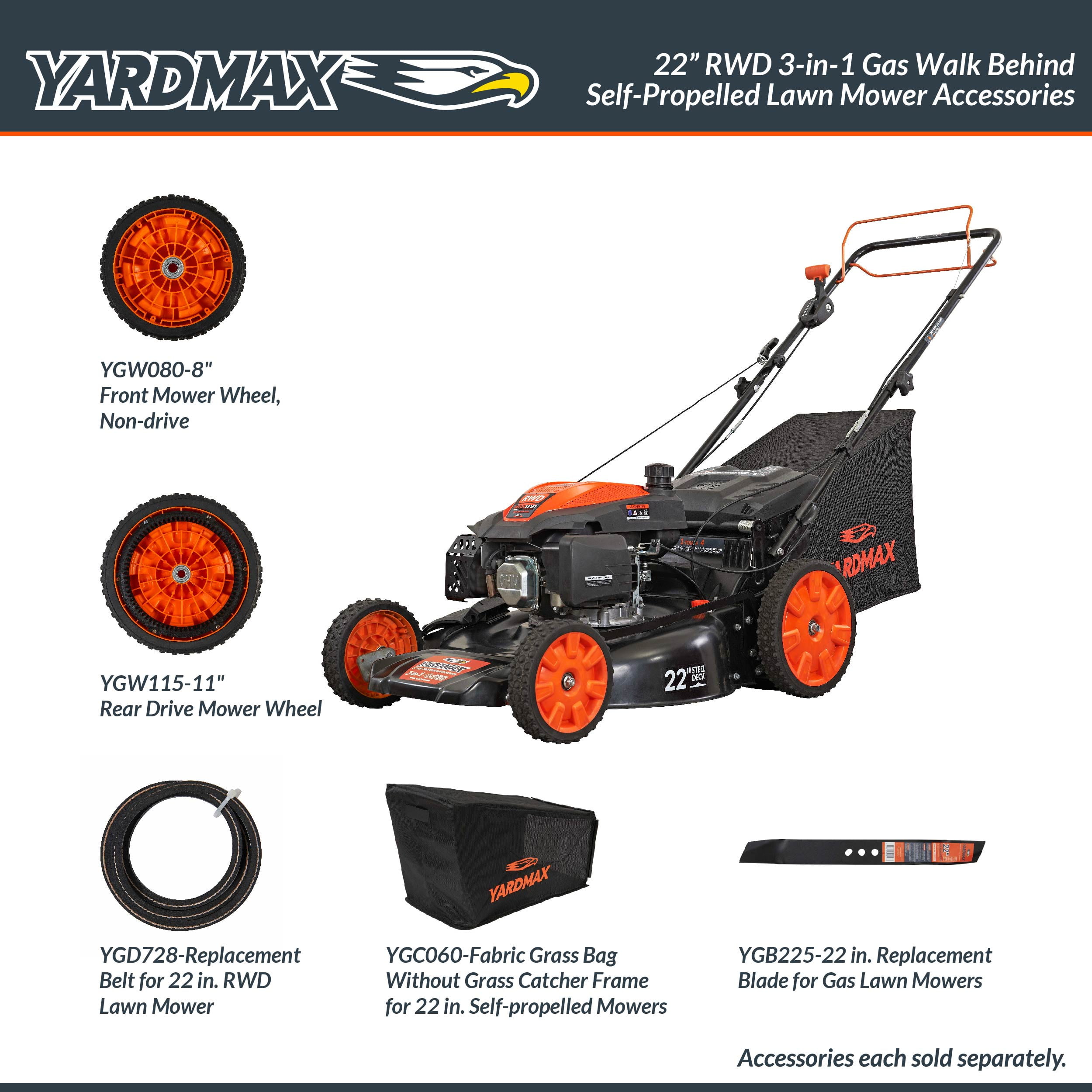 Yardmax 22 in. 201cc Select Pace 6-Speed Self-Propelled Gas Lawn Mower (3-in-1, RWD) xdcr9