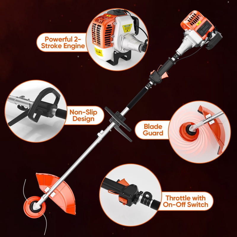 Baotree 36cc 2-Stroke Gas String Trimmer 3-in-1 Lawn Mower and Weed Cutter (Orange, 750W) 8pqbu