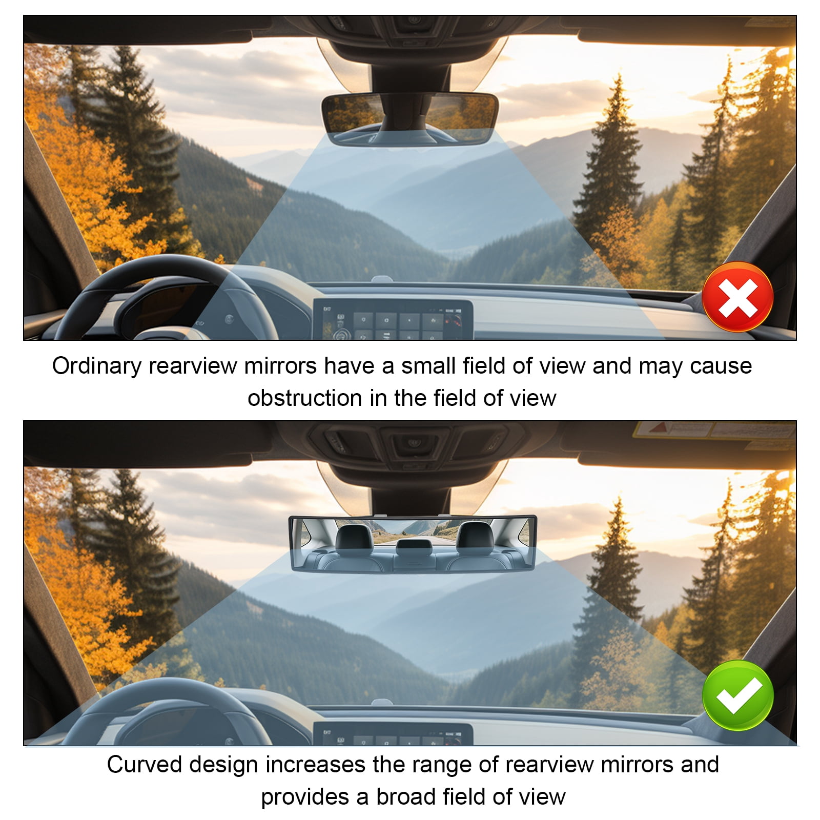 Anxingo Clip On Wide Angle Rear View Mirror, Anti-Glare Interior Mirror for Cars and SUVs (Blue, 11.8 x 2.8 in) 3pqhv