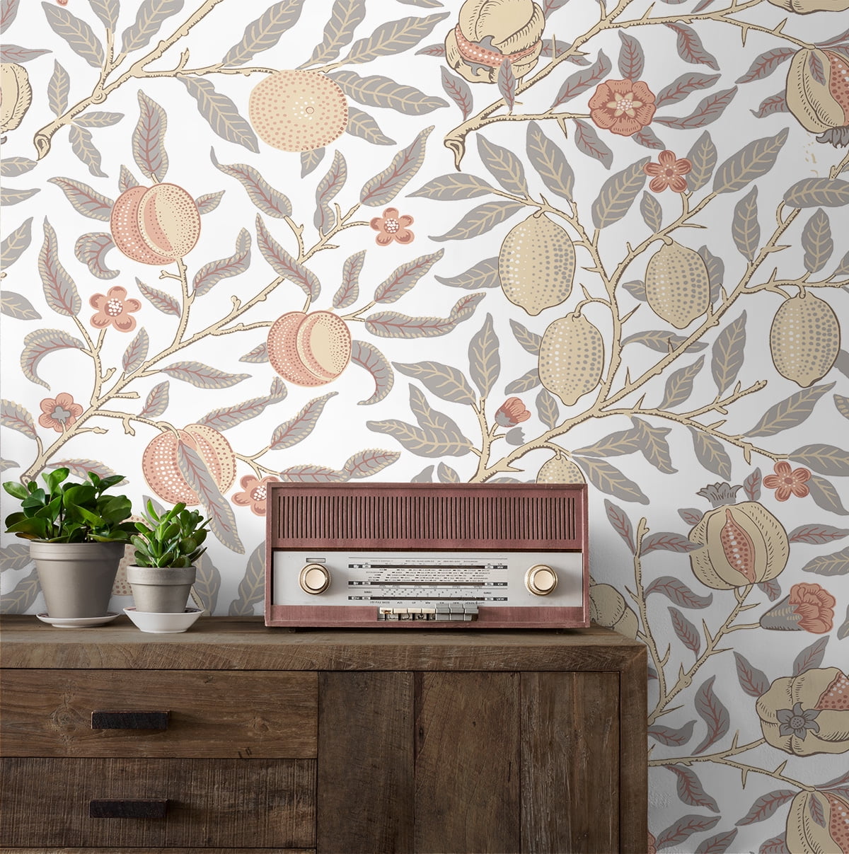 NextWall Pomegranate Peel and Stick Wallpaper (Daydream Grey & Melon, 20.9 in. W x 18 ft. L) e75d9
