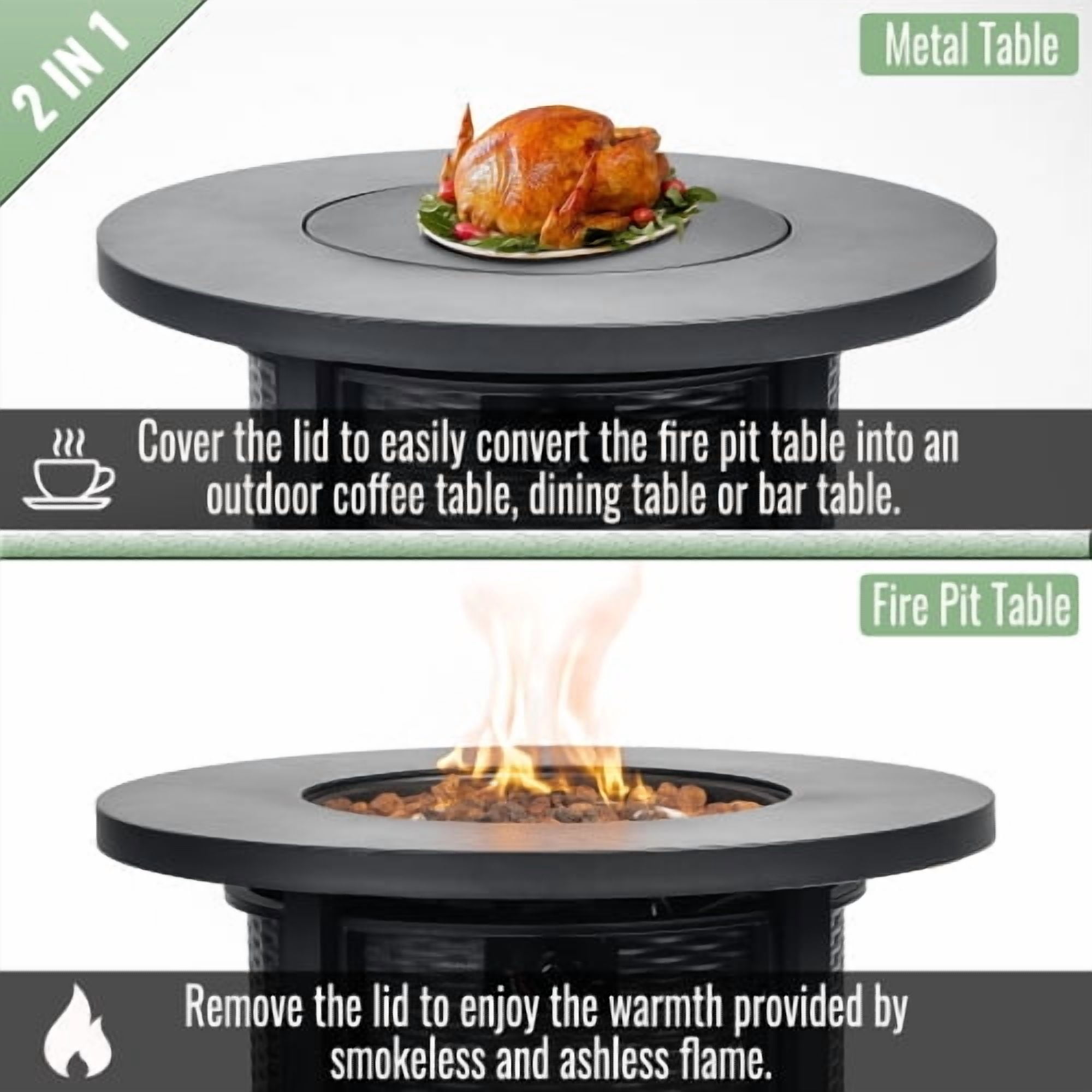 POVANLI 30 in Propane Gas Fire Pit Table, 50000 BTU Round Steel Outdoor Fireplace for Patio and Garden (Black, 30 in) dzrv2