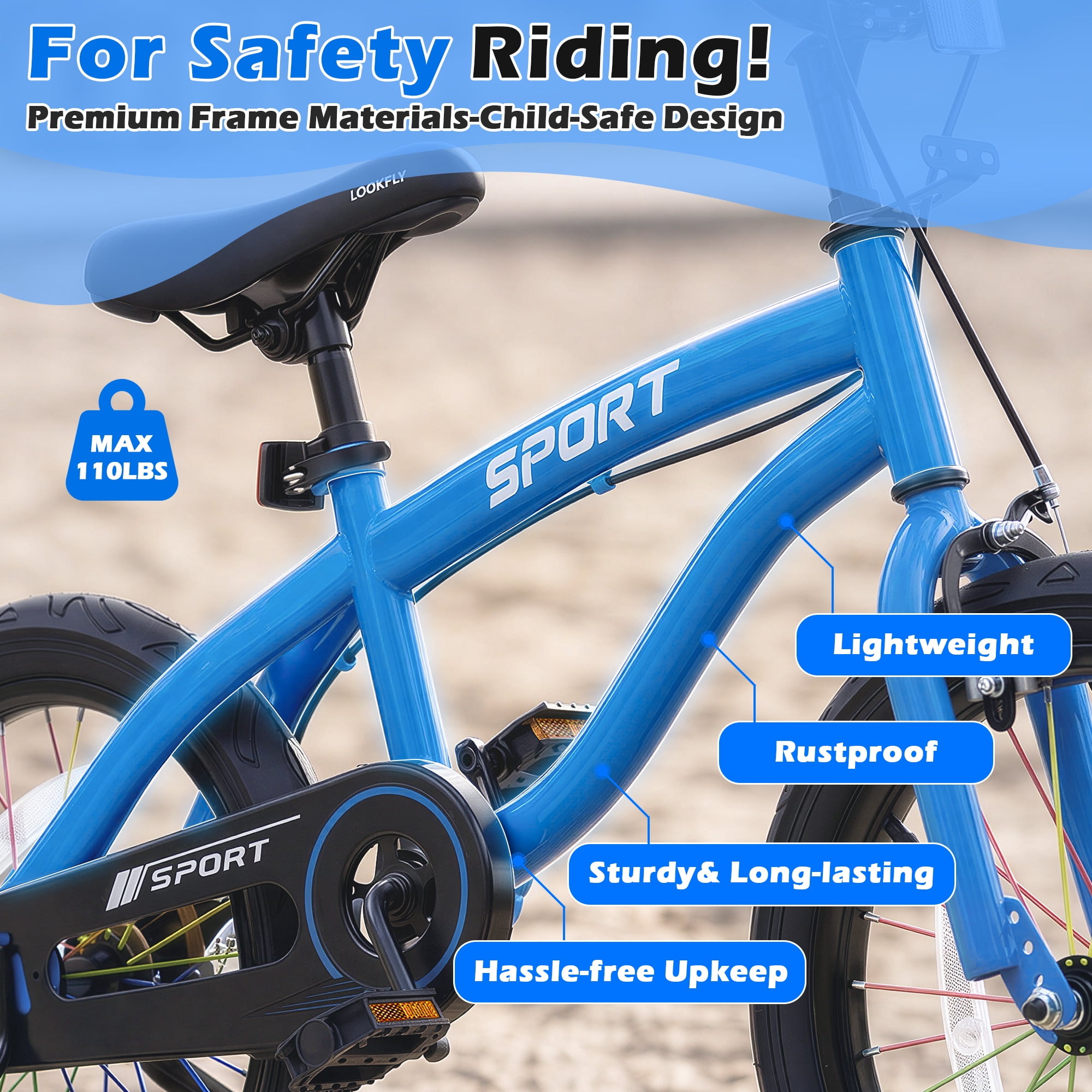 Enjoyrun 14 in Kids Bike with Training Wheels for Boys and Girls (Blue, 14 in) sqryd