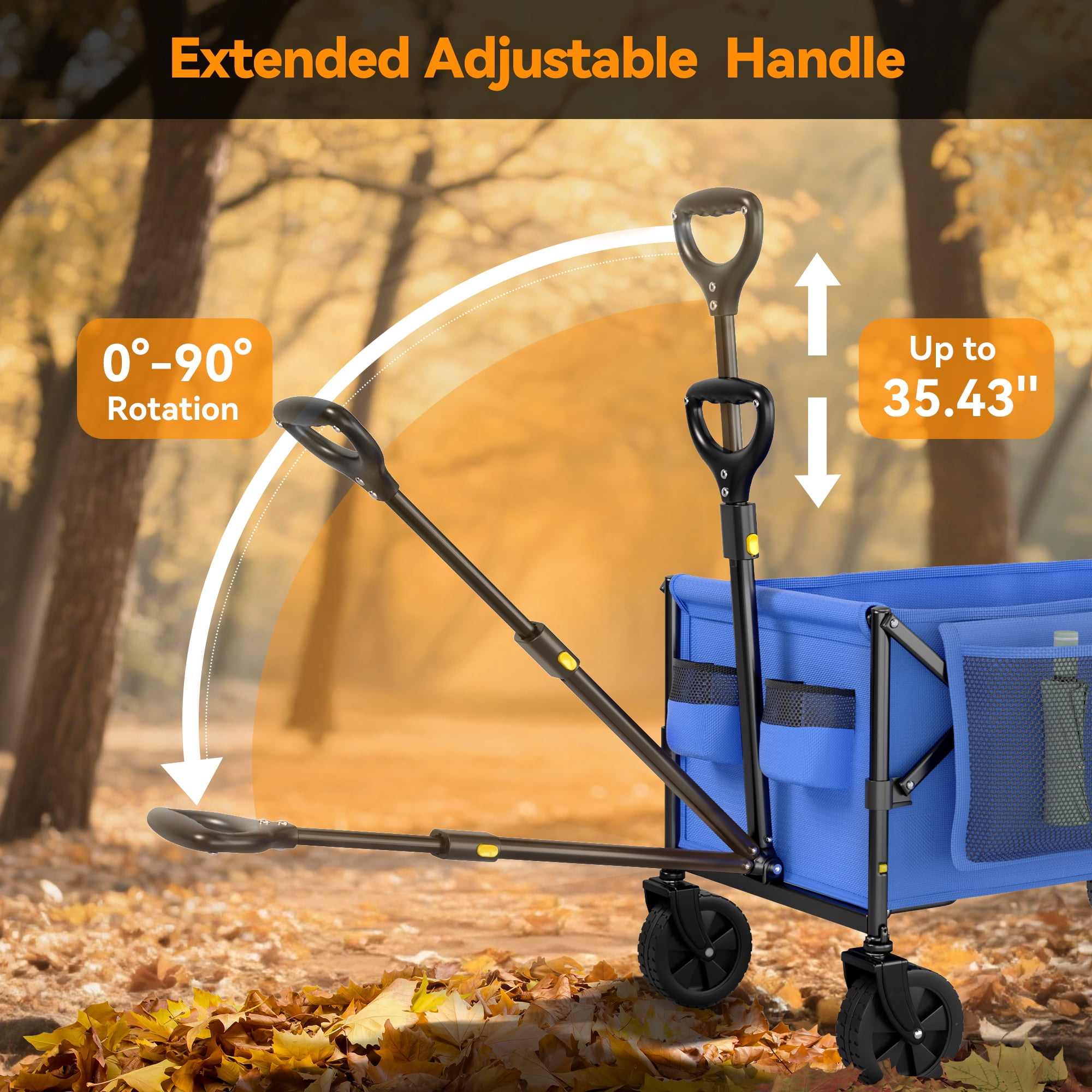 VECUKTY Collapsible Folding Utility Wagon, Heavy-Duty Outdoor Cart for Camping and Gardening (Blue, 300 lb Capacity) 40el2