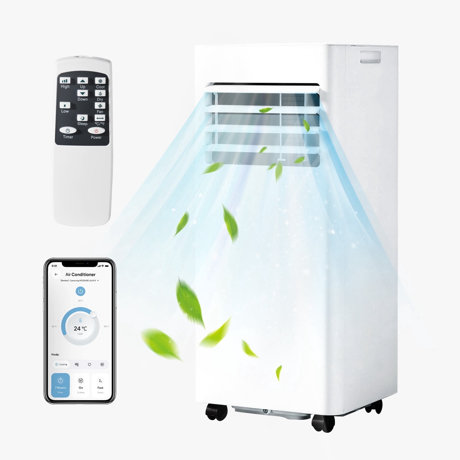 Sunmthink 10000 BTU Smart Portable Air Conditioner, 4-in-1 Cooling Dehumidifier Fan Unit with Remote & App Control (White, 400 sq. ft.) t1lah