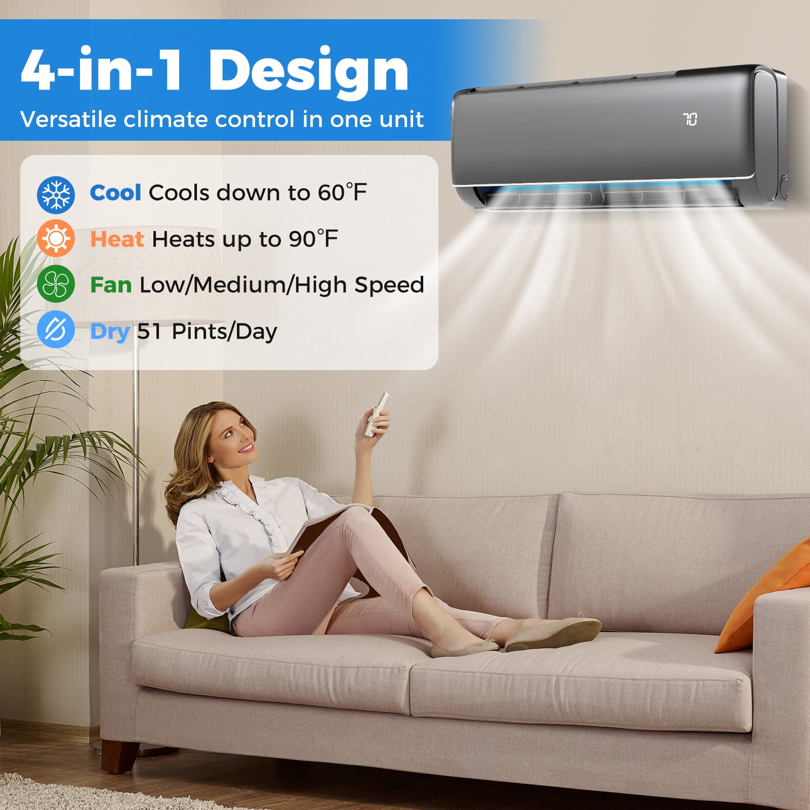 Gymax 12000 BTU Mini Split Air Conditioner with Inverter Heat Pump (White, 750 sq. ft Coverage) bjmzn