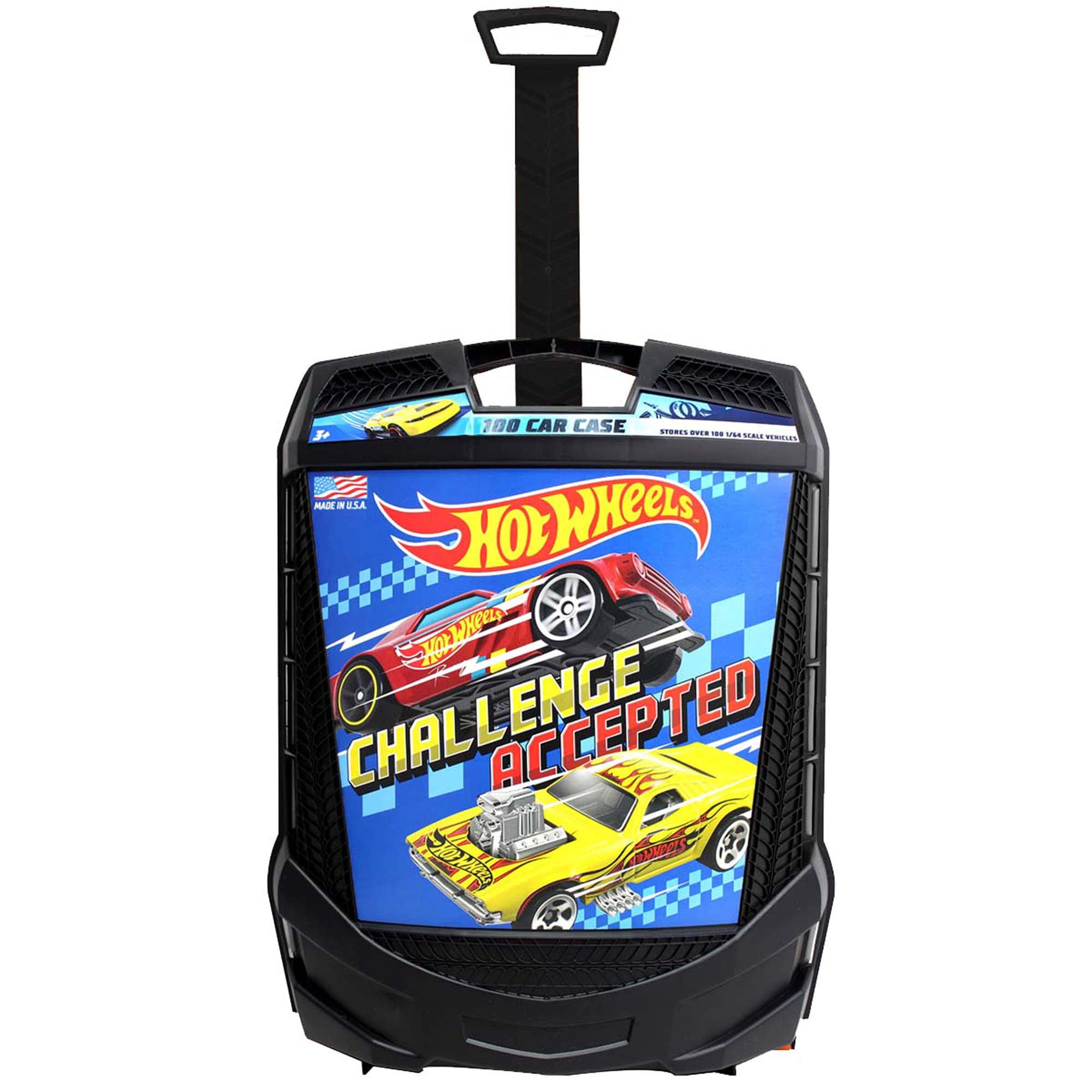 Hot Wheels 100-Car Rolling Storage Case with Retractable Handle (Black, 14 in x 6 in x 11.75 in) 6mve9
