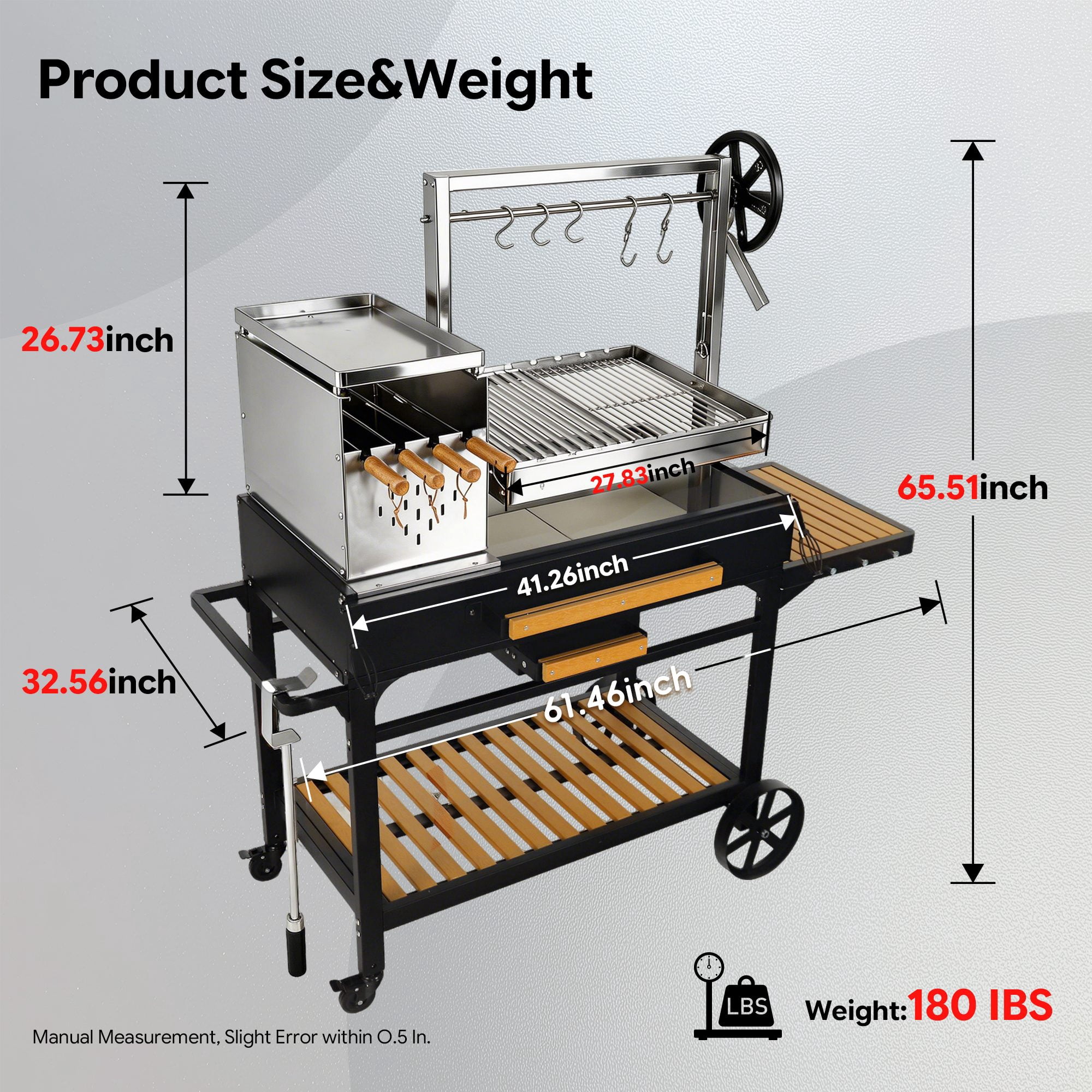 Brand Man Argentine Santa Maria Grill, Wood & Charcoal BBQ Grill with Adjustable Height and Asado Tools (Black, 48 in x 24 in) fmmkn