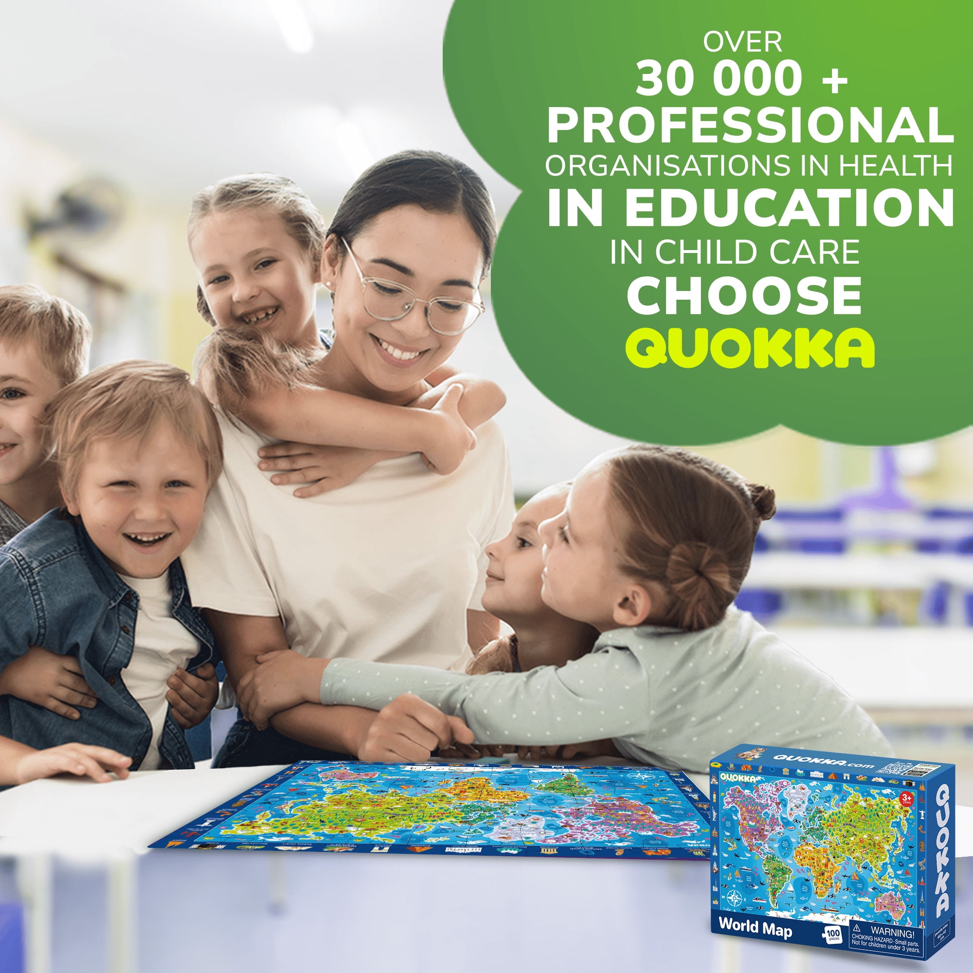 Quokka Educational Floor Puzzle Set for Kids, World Map, Solar System, and USA Map (3 Pack, 100 Pieces) p1sv1