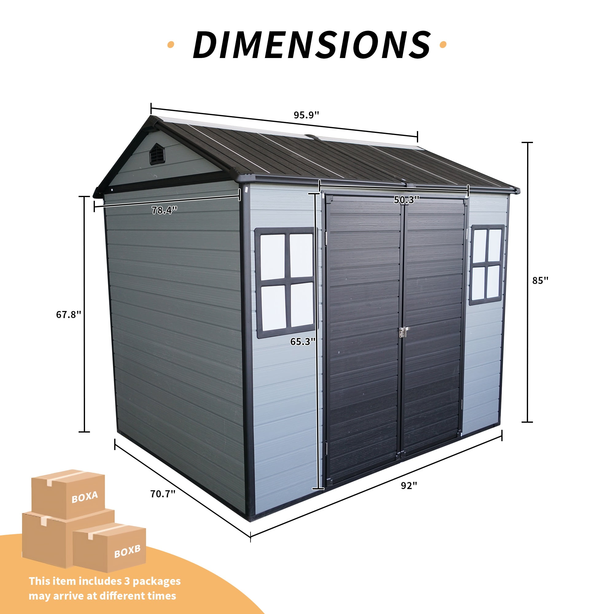 DELICOZE Outdoor Resin Garden Tool Shed with Floor, 2 Windows, and Lockable Door (8 ft x 6 ft) kfcda