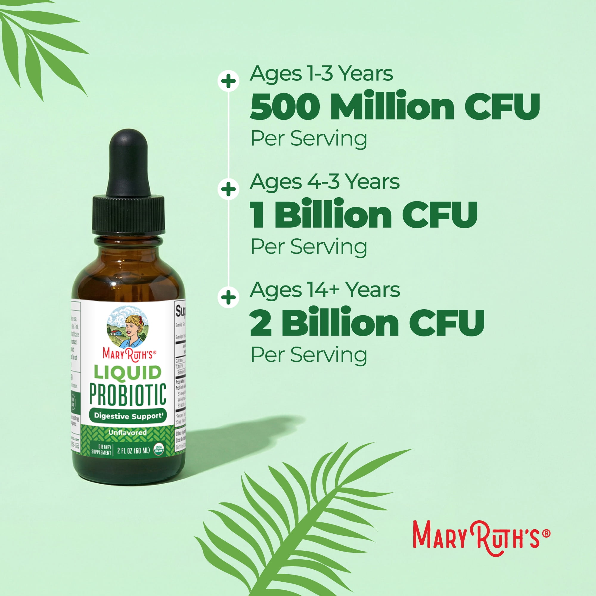 MaryRuth's Liquid Probiotic Supplement, USDA Organic Vegan Digestive Support for Adults and Kids (2 fl oz) kwthh