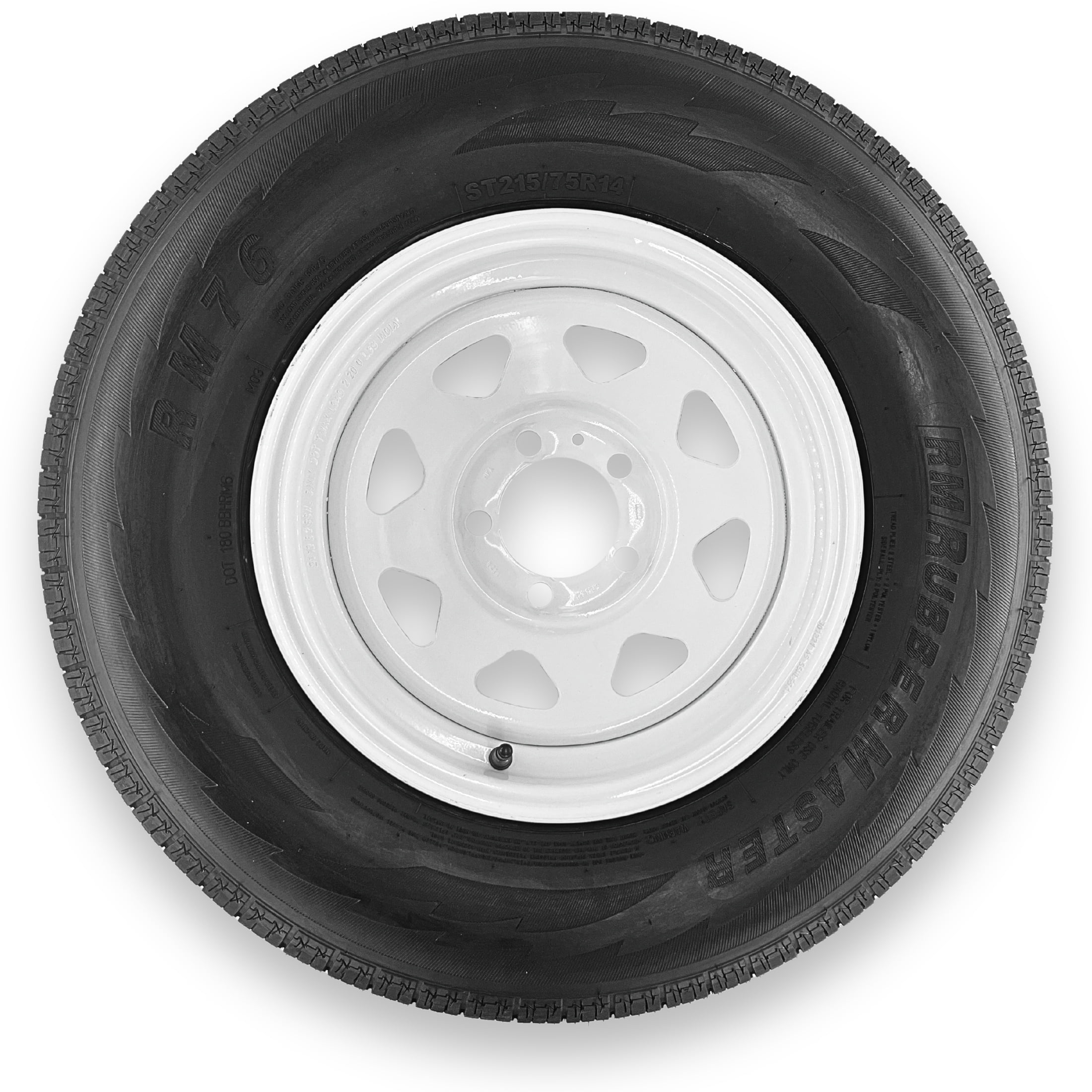 RubberMaster ST215/75R14 Highway Rib Tire and 5 on 4.5 Eight Spoke Rim Assembly (6 Ply, 27.7 in) in0j4