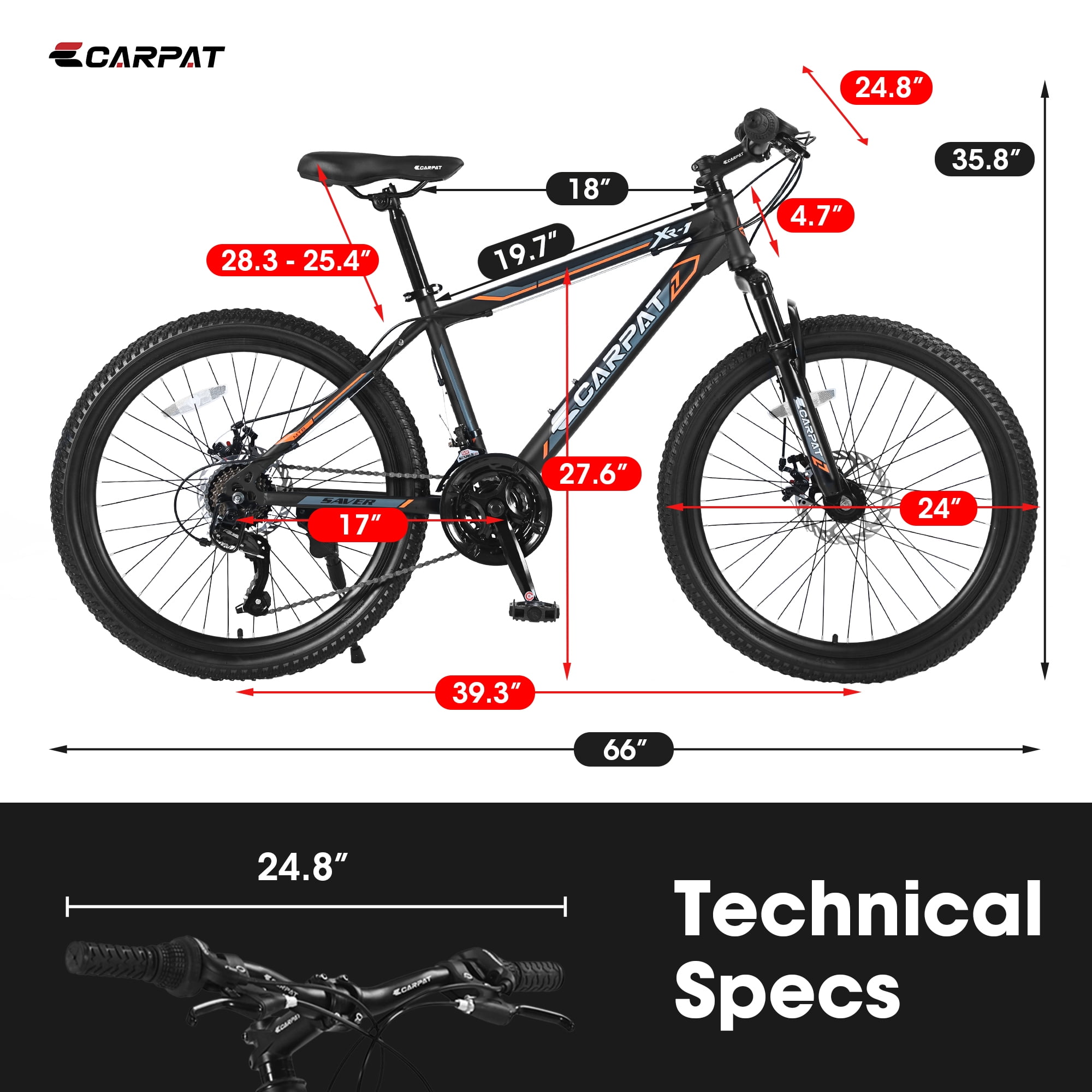 Ambifirner 24 Inch Mountain Bike with 7-21 Speed Shifting System (Orange, 24 in) e41yz