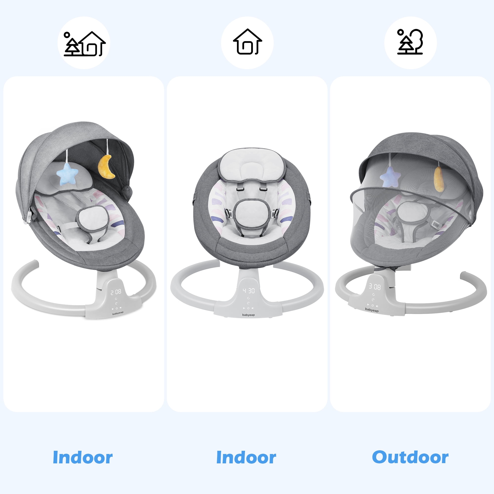 Babyeap Baby Swing for Infants with Bluetooth Remote Control and 5 Speed Settings (Gray) kq2zo
