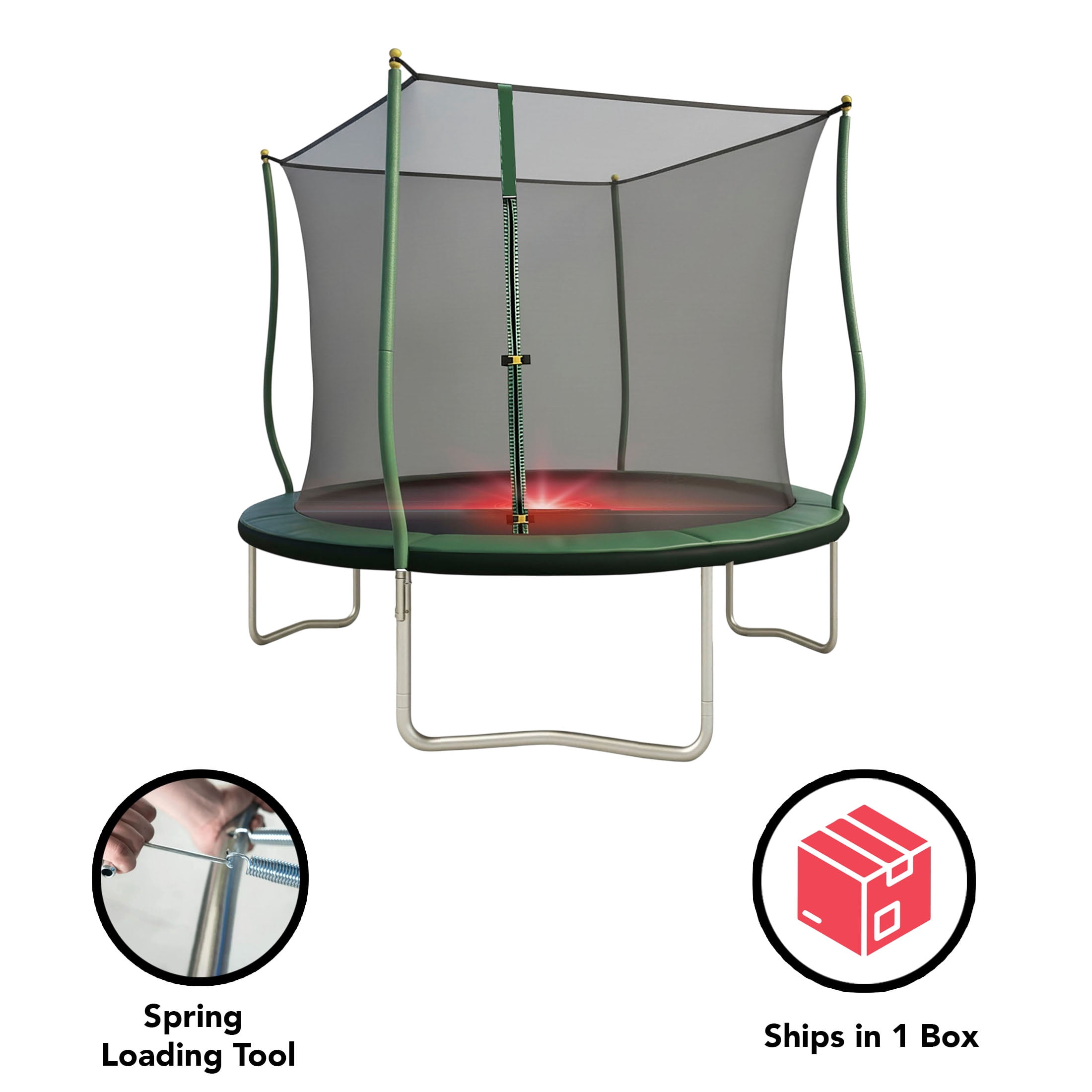 Bounce Pro 10ft Trampoline with Safety Enclosure and LED Flashing Undermat Light (Green, 10 ft) kyllh