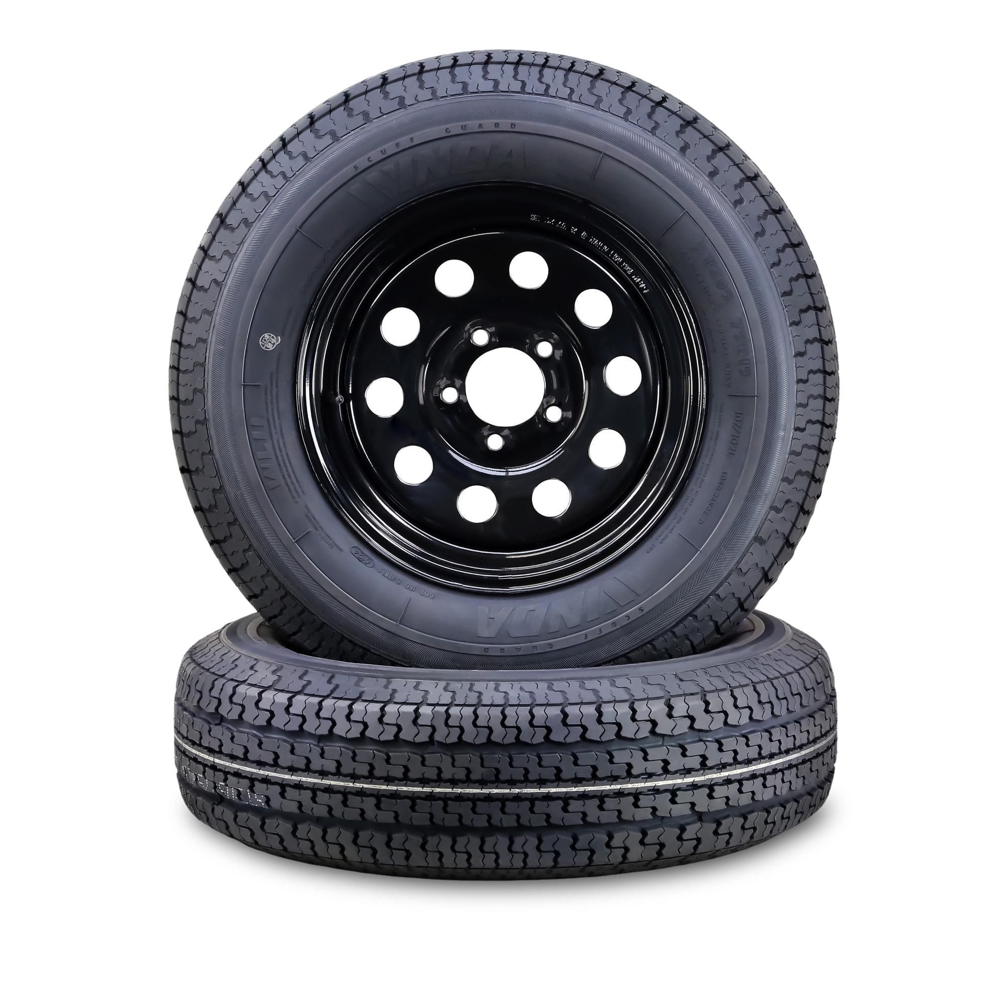 WINDA Trailer Tire and Wheel Assembly ST205/75R15 8-Ply Load Range D (Black, 2-Pack) uirjy