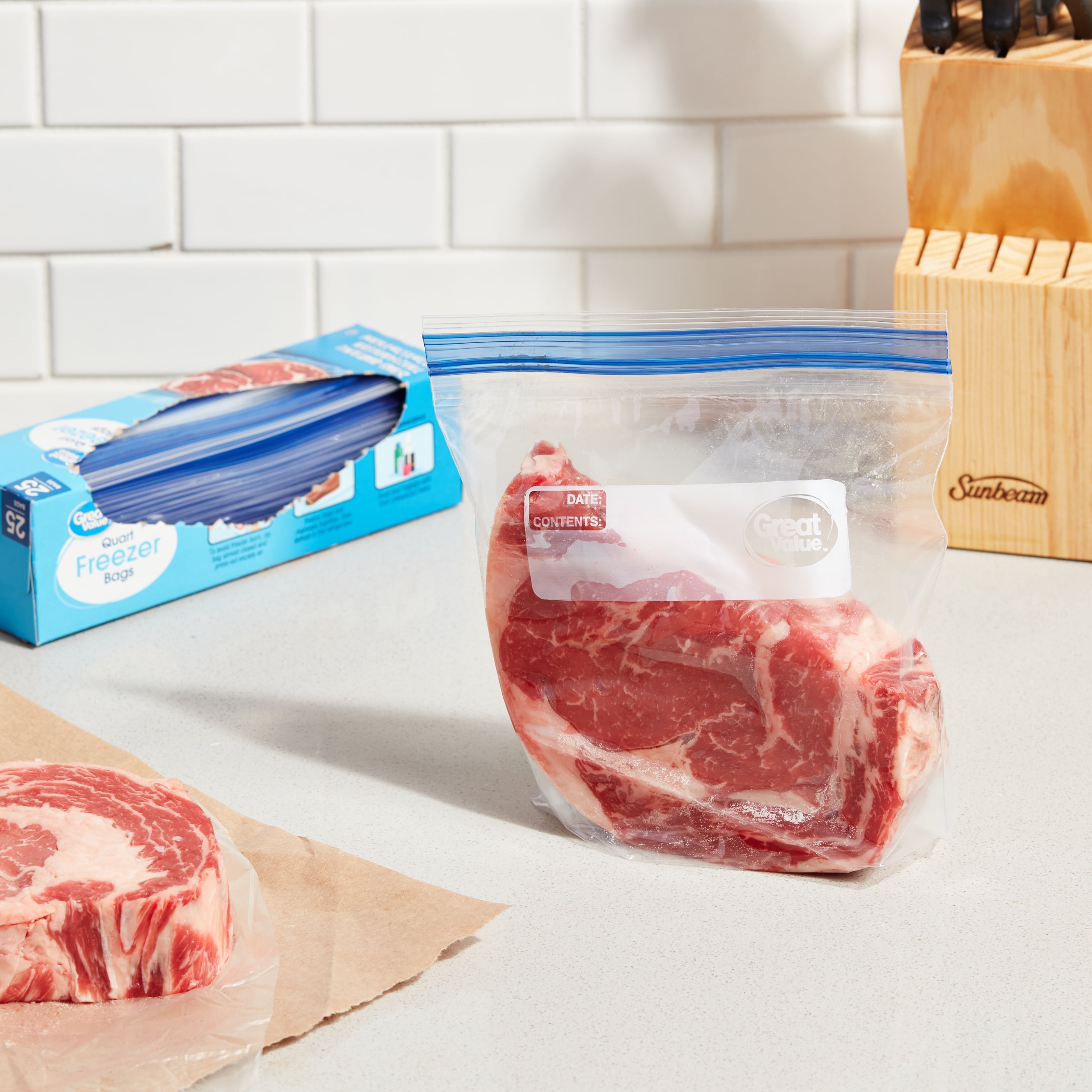 Great Value Freezer Guard Double Zipper Storage Bags (Clear, 25 Count, 7 in x 7.75 in) 9gvm5