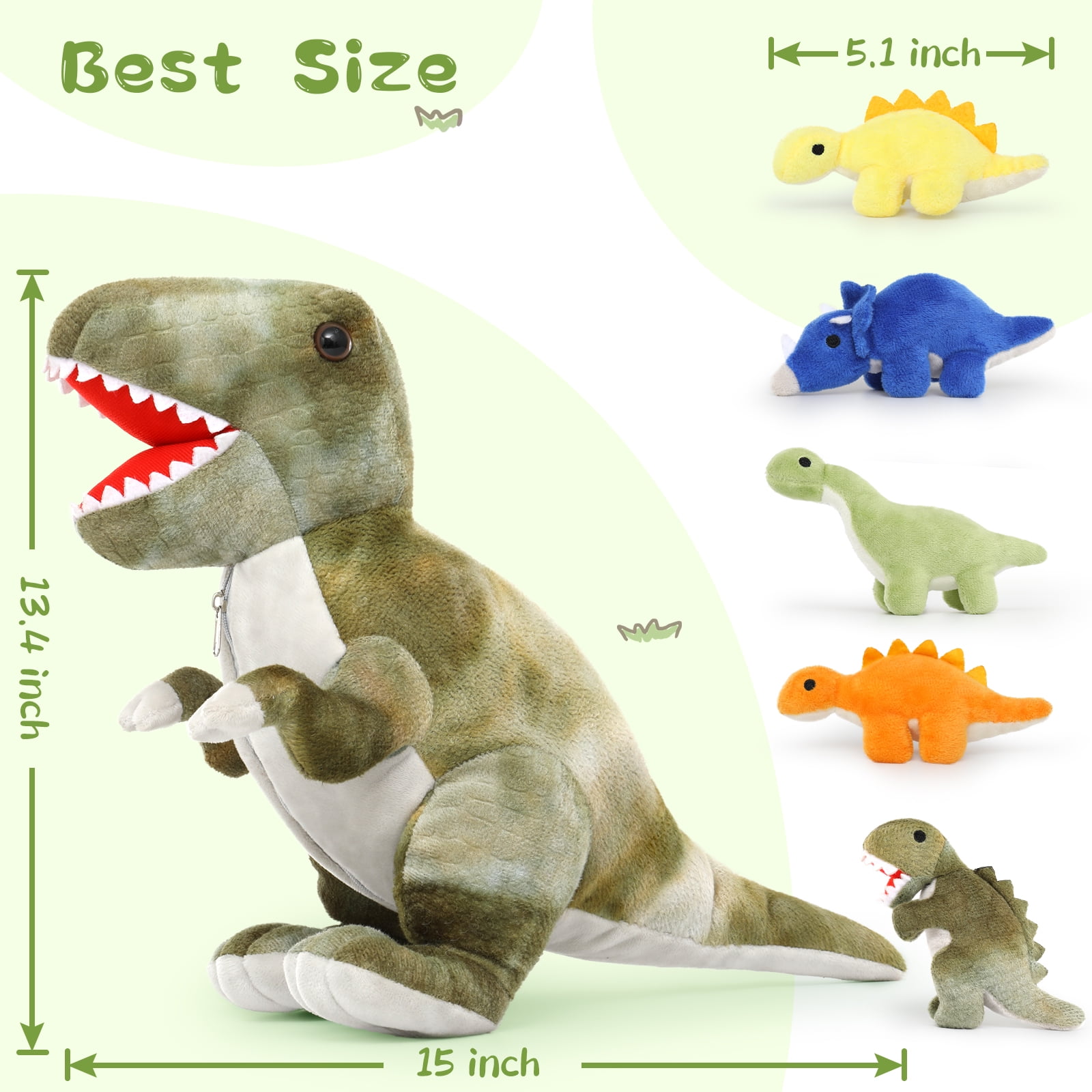 MaoGoLan Giant Stuffed Dinosaur Plush Toy Set with 5 Baby Dinosaurs (Green, 19.6 in) 6xrpu
