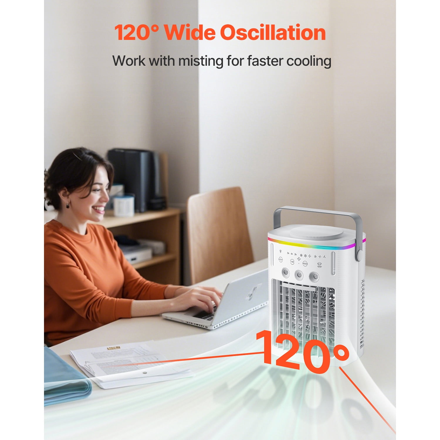 KFFKFF Compact Portable Air Cooler, 4-in-1 Desktop Cooling Fan with Remote Control and Humidifier (White, 33.8 fl oz) cih1n