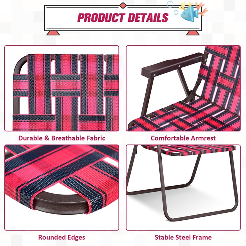 Canddidliike Folding Beach Chair Set, Heavy-Duty Outdoor Camping Lawn Chairs with Cup Holder (Red, 6 Pack) 9gwhl