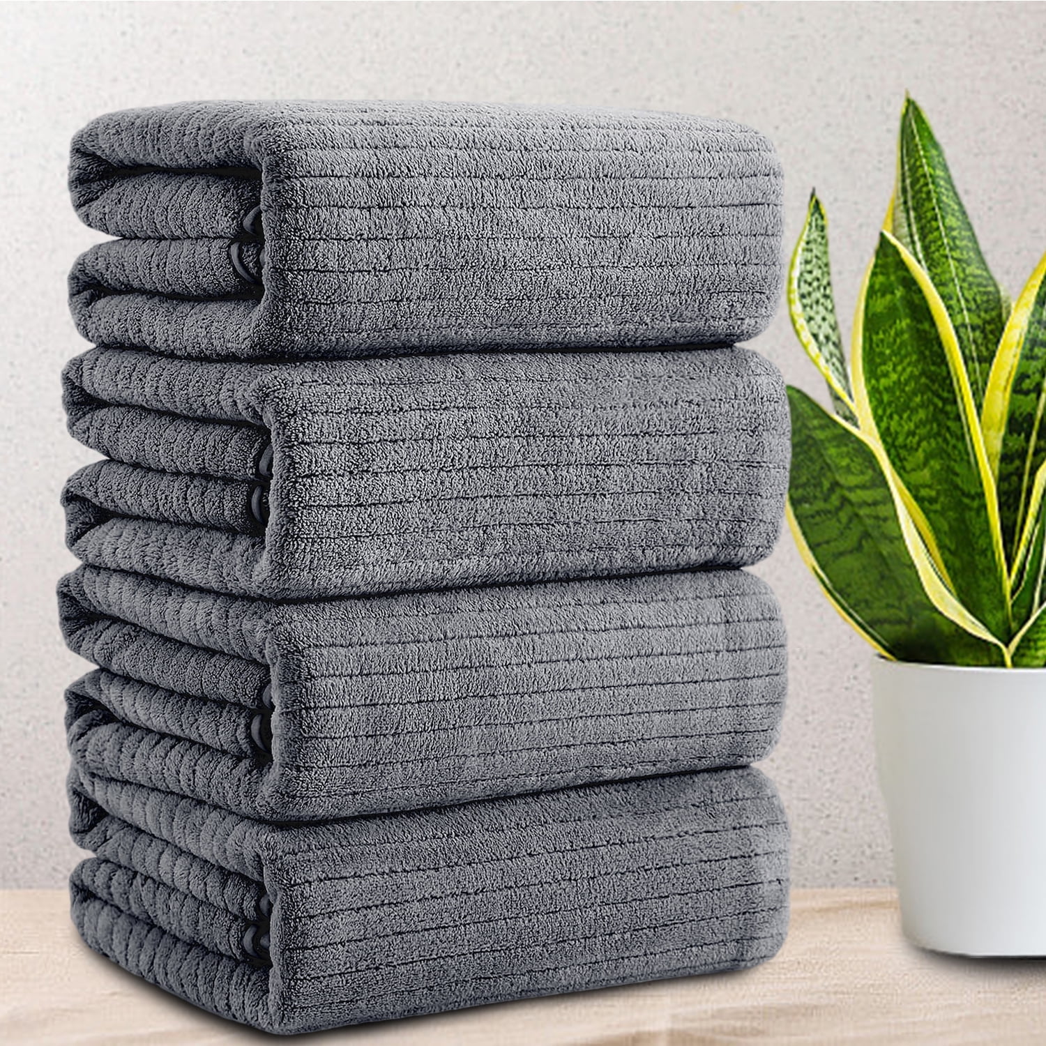 Jessy Home Oversized Microfiber Bath Towels Set (Dark Gray, 4 Pack, 35 in x 70 in) j6e97