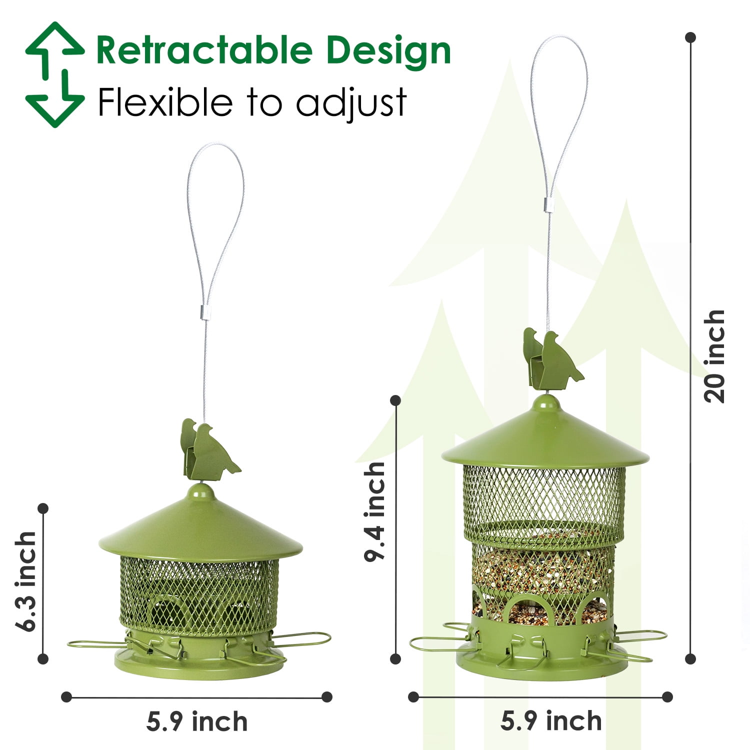 Digipettor Squirrel-Proof Wild Bird Feeder, Outdoor Hanging Metal Mesh Feeder with 6 Feeding Ports (Blue, 4 lb) b41su