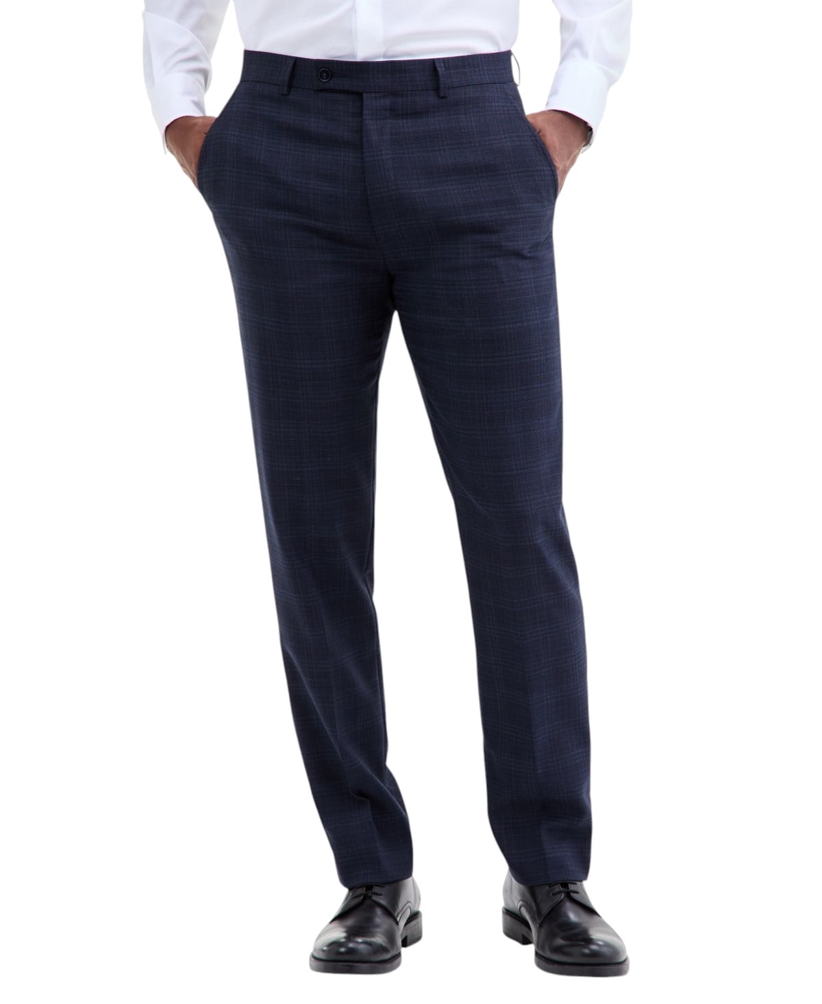 Calvin Klein Mens Slim Fit Dress Pants Stretch Wool Plaid (Navy Blue, 32 in x 32 in) xok6y