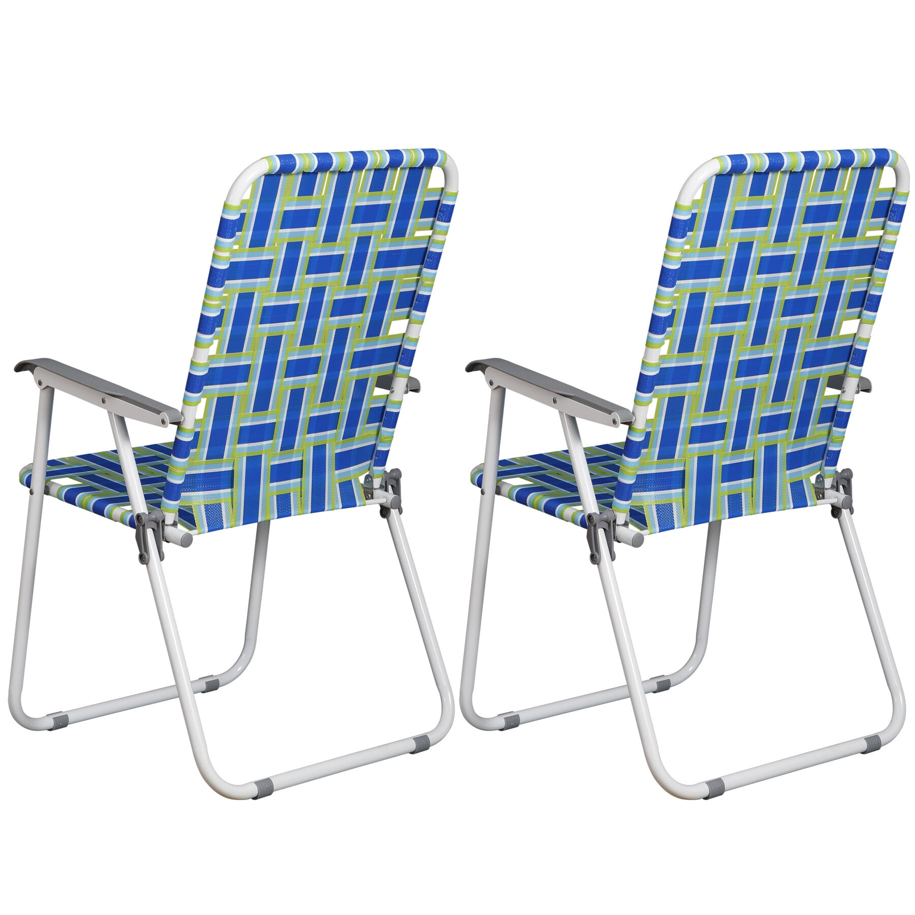 ZENY Folding Patio Lawn Chairs with Metal Frame (Blue/Green, Set of 2) bem06