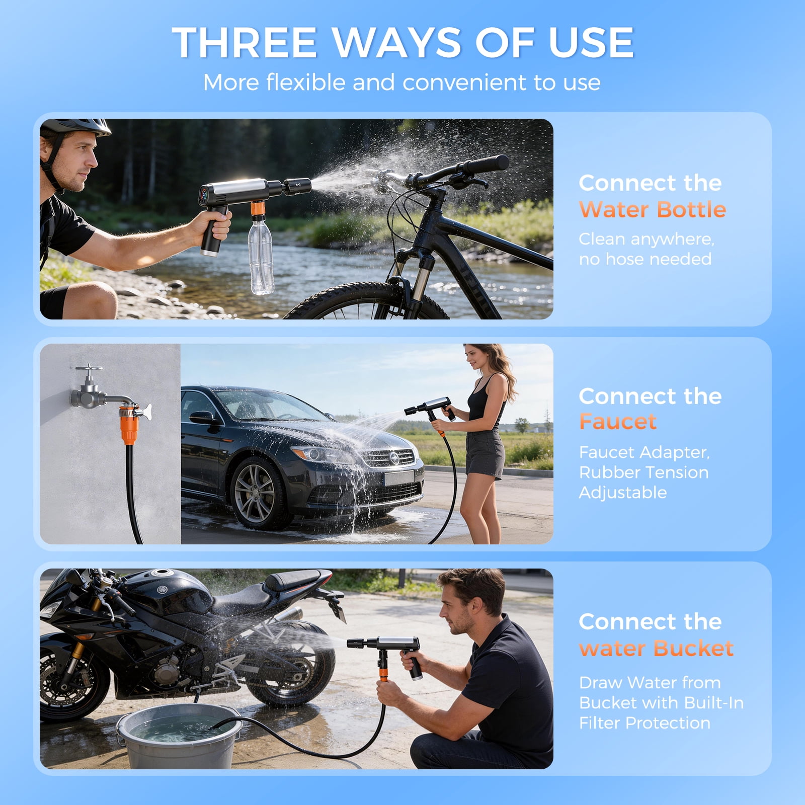 ManTong Foldable Cordless Pressure Washer, Portable Battery Power Cleaner with 5-in-1 Nozzle & LCD Display (Black, 1 Unit) 9scmd