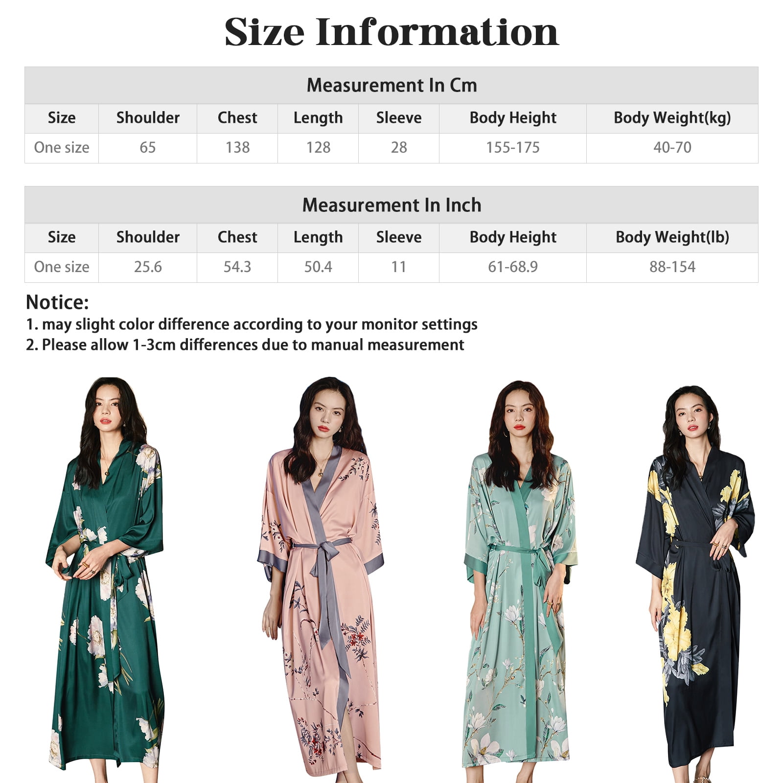 AMITOFO Women's Long Silky Satin Kimono Robe Floral Lightweight Loungewear (Pink, One Size) o0k6o