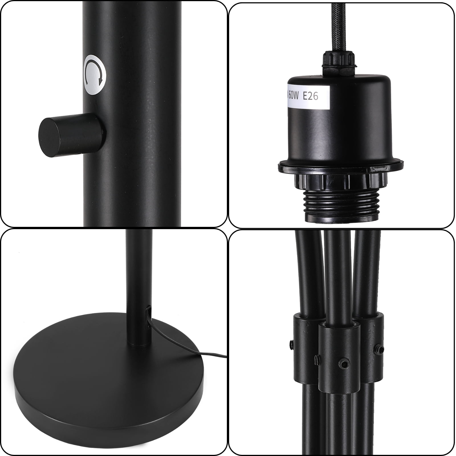 SUNMORY 3-Light Arc Floor Lamp, Modern Standing Tree Lamp with Hanging Drum Shades and Heavy Base (Black, 78 in) lv86l