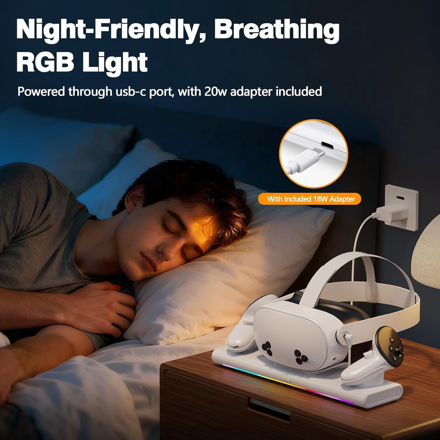 Prociv VR Charging Dock for Meta Quest 3S/3/2, Magnetic Fast Charging Station with RGB Light (White, 1 Pack) k1a4j
