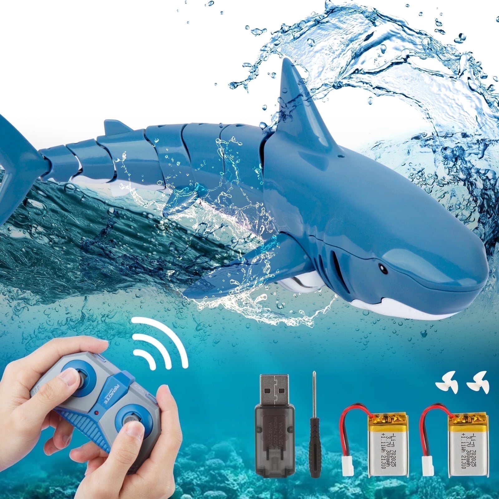 UUGEE Remote Control Shark Toy, Realistic Swimming RC Boat for Pool and Bathtub (Blue, 13.78 in x 5.51 in) 4jjd0