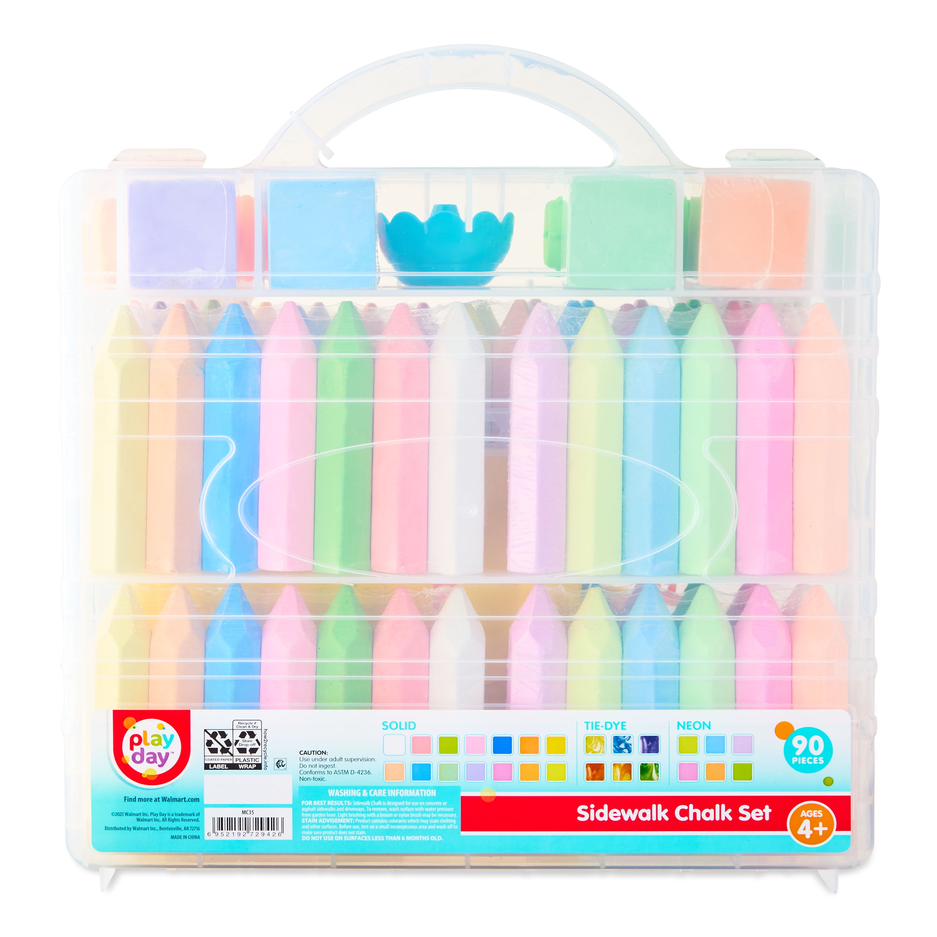 Play Day 90-Piece Sidewalk Chalk Set with Stencils and Tools (Multicolor, 90-Piece) 9ycvc