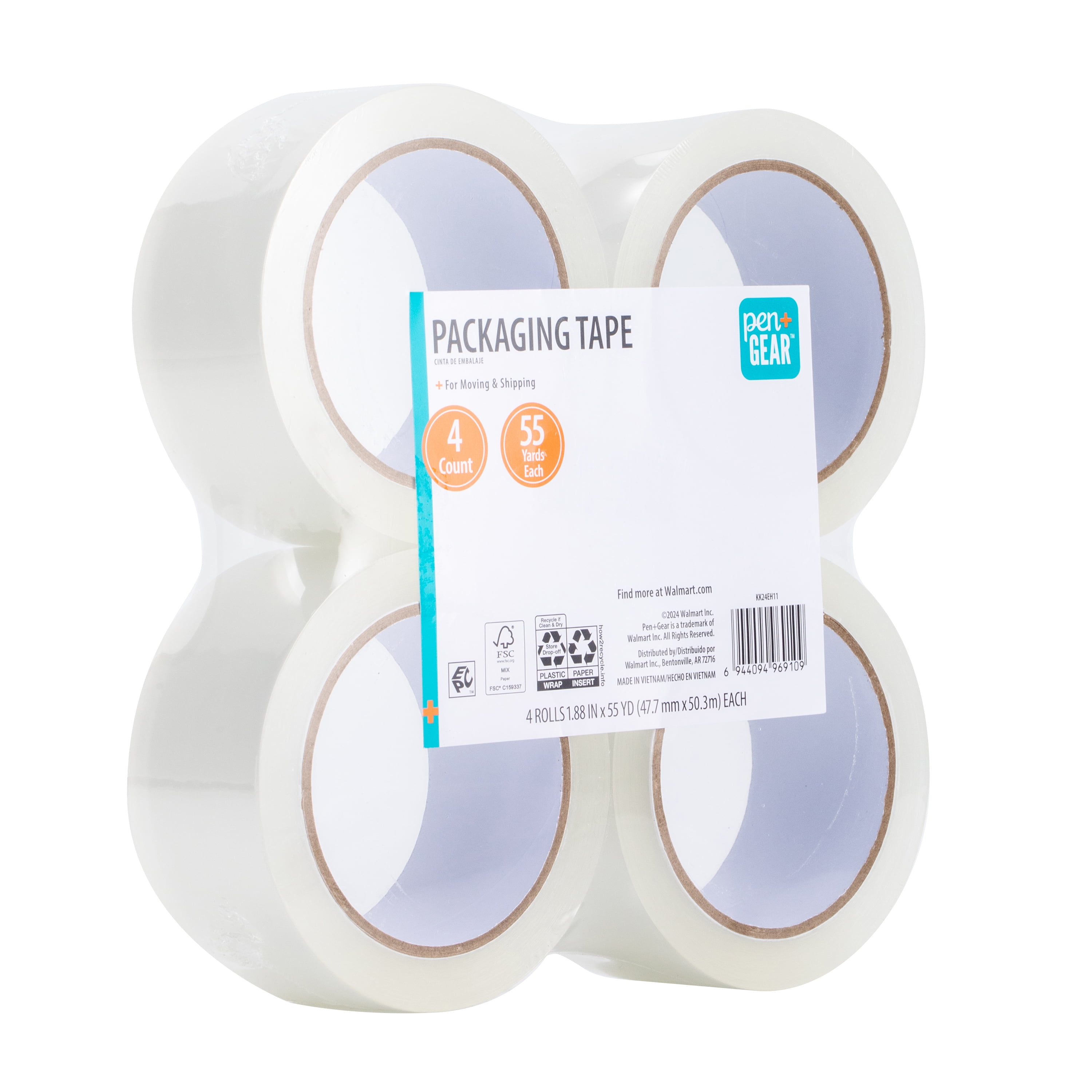 Pen+Gear Heavy-Duty Packing Tape, Clear, Strong Adhesive for Shipping and Moving (4 Rolls, 1.88 in x 165 ft) 763d3