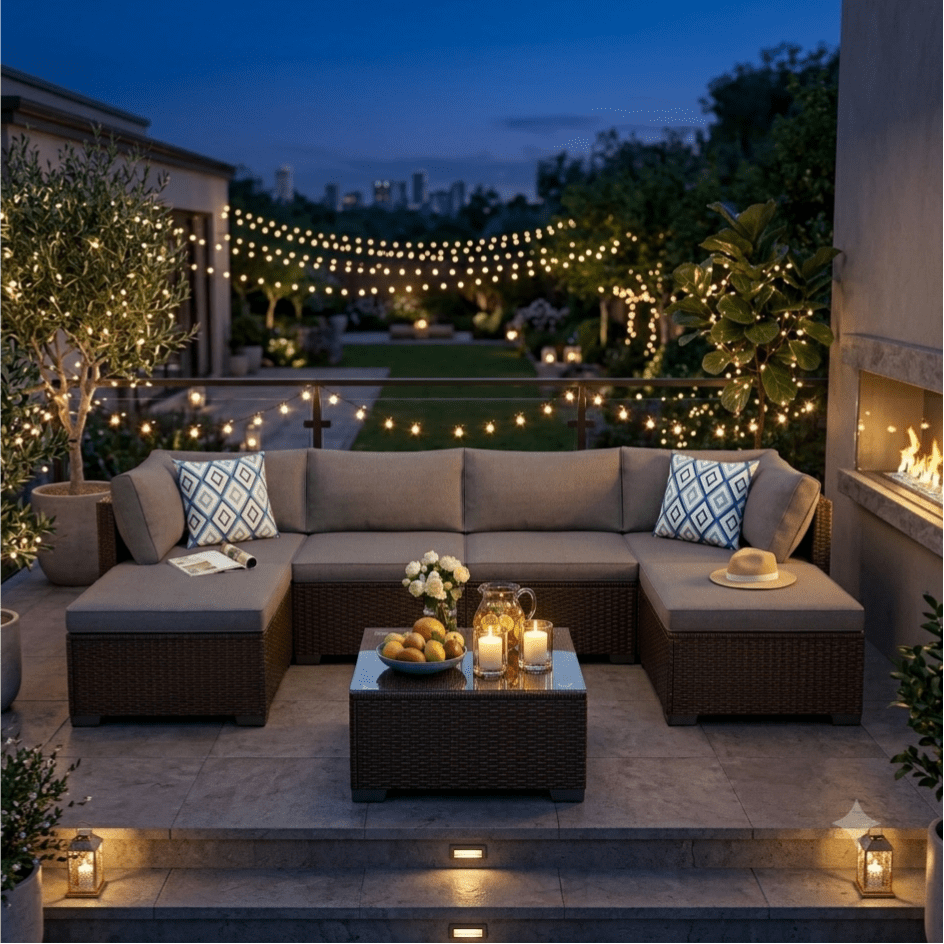 Aiho 7-Piece Patio Furniture Set, PE Rattan Outdoor Sectional Sofa with Cushions and Glass Coffee Table (Gray, 7-Piece) xw0wf