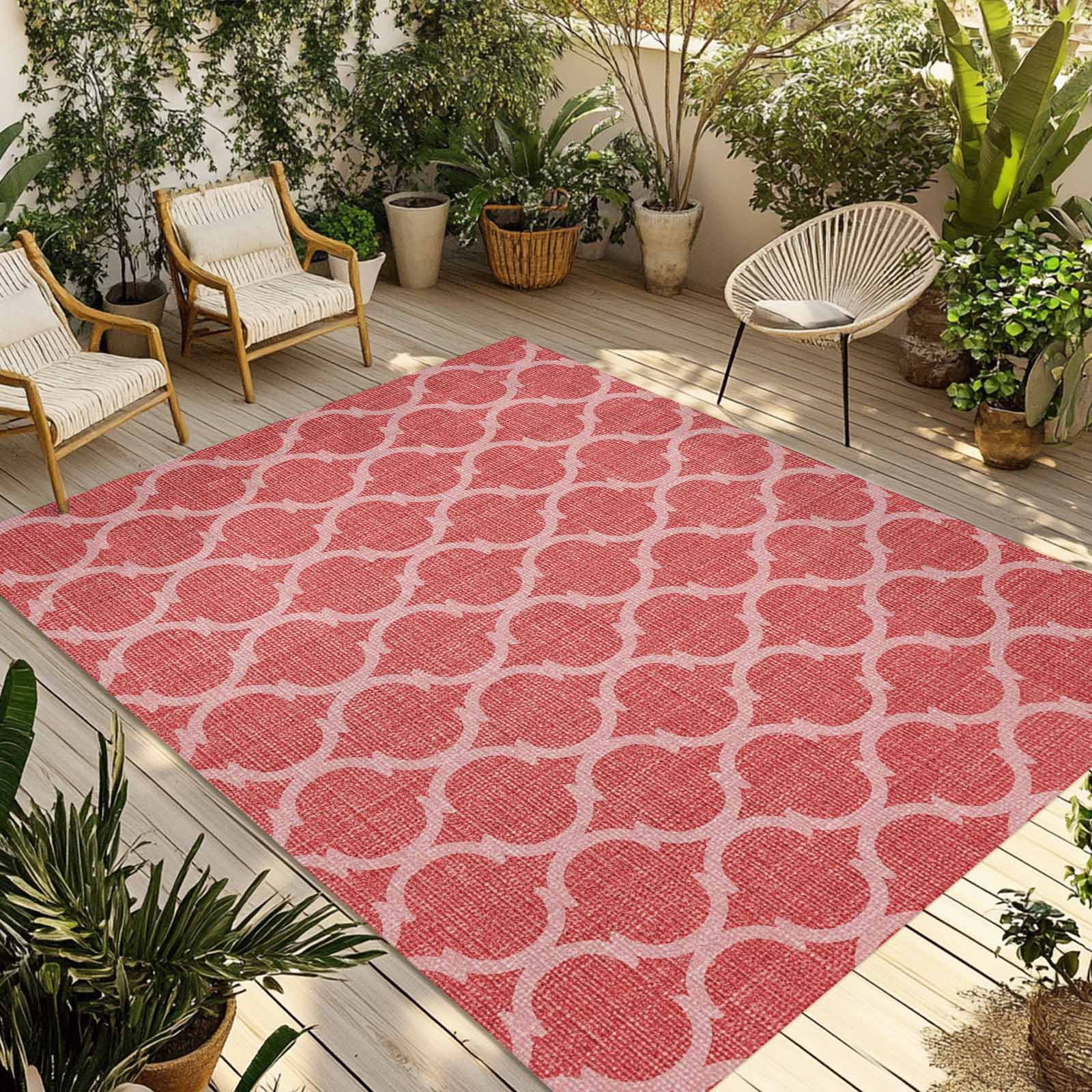Xipuska Moroccan Outdoor Rug, Reversible Geometric Patio Area Rug, Non-Slip Washable Carpet for Deck and Porch (Red, 4 ft x 6 ft) mtu4g