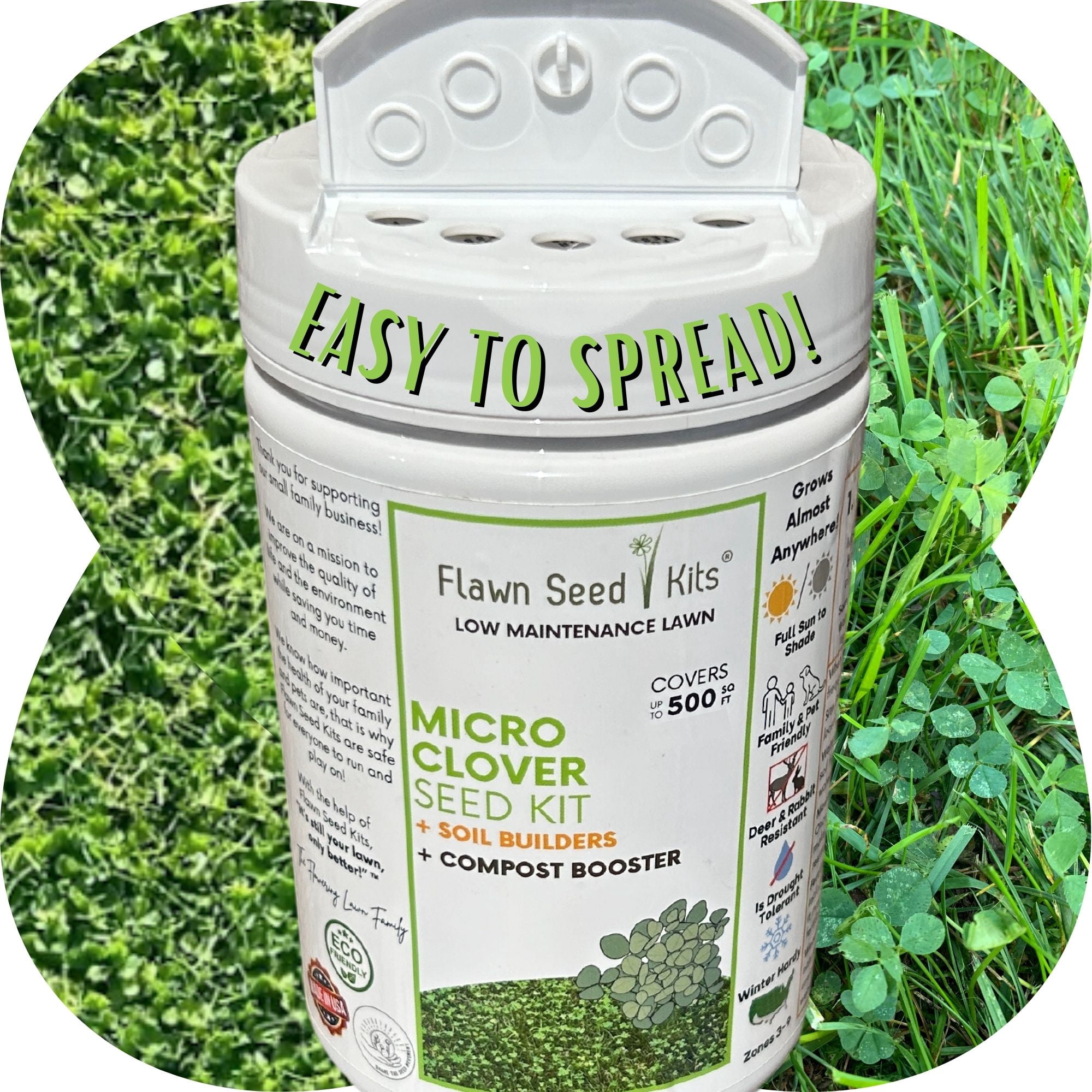 Flawn Seed Kits Micro Clover Lawn Growing Kit (Low Maintenance Ground Cover, 500 sq ft) 7gwkx
