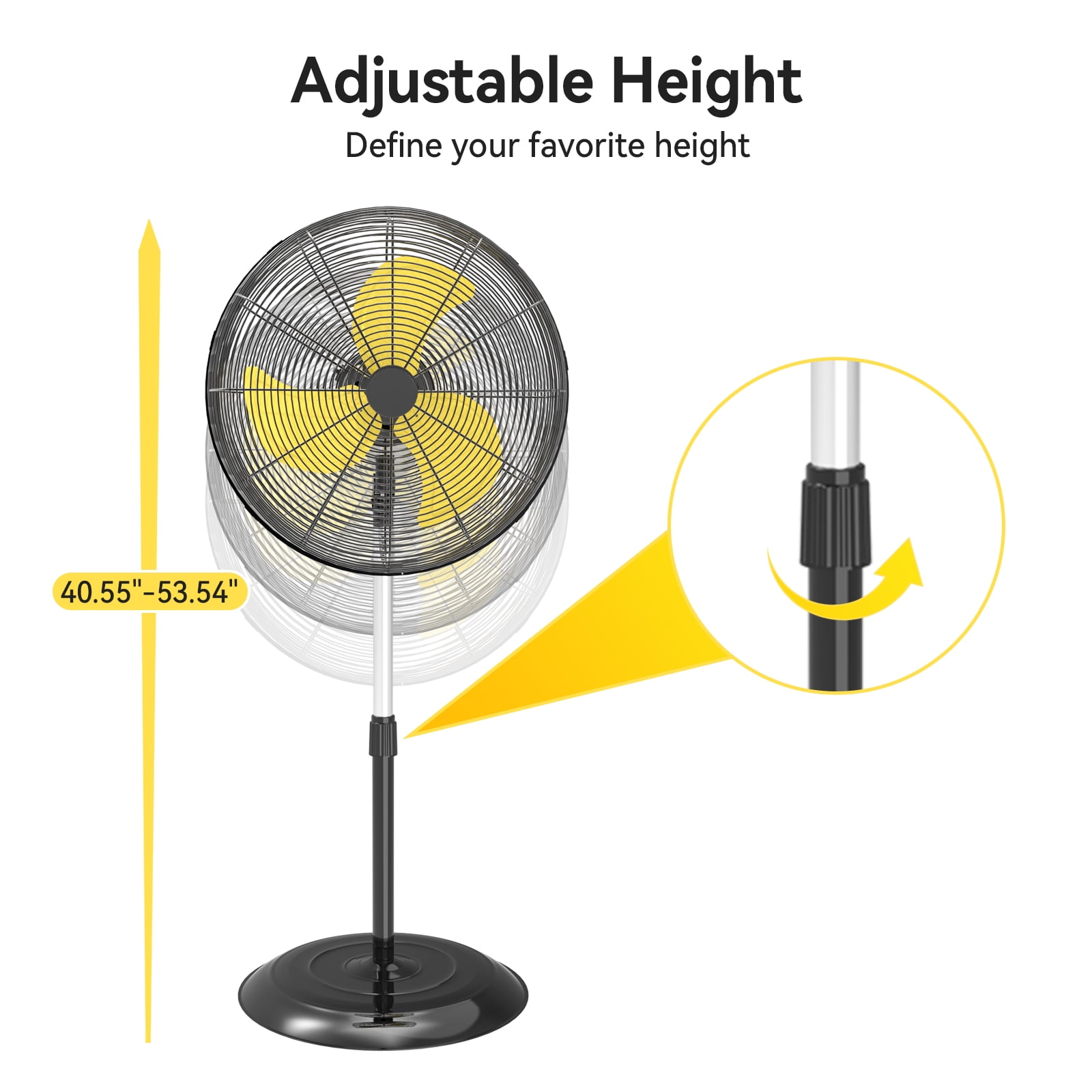 Generic 20-inch High Velocity Industrial Standing Fan, 3-Speed Professional Air Circulator for Commercial Warehouse and Garage (Yellow, 20 in) snmzn