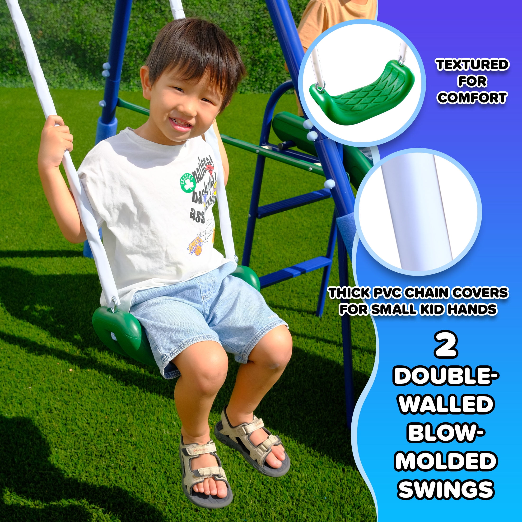 Sportspower Metal Swing Set with 2 Swings and 2-Person Glide Ride (Blue, 1 Set) avu08
