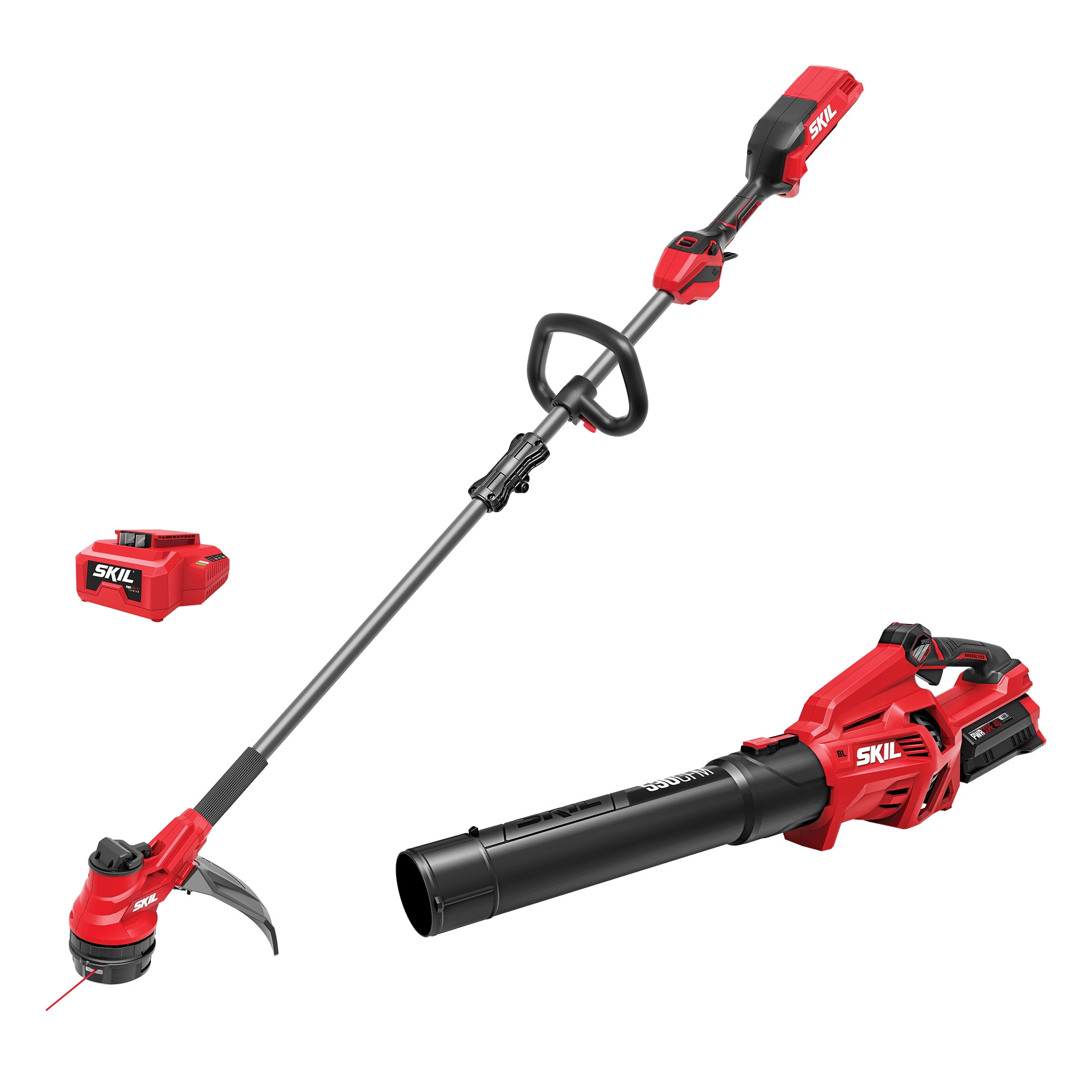 SKIL PWR CORE 40V Brushless 15-Inch String Trimmer Kit with 2.0Ah Battery and 60W Charger (Red, 15 in) adjg5