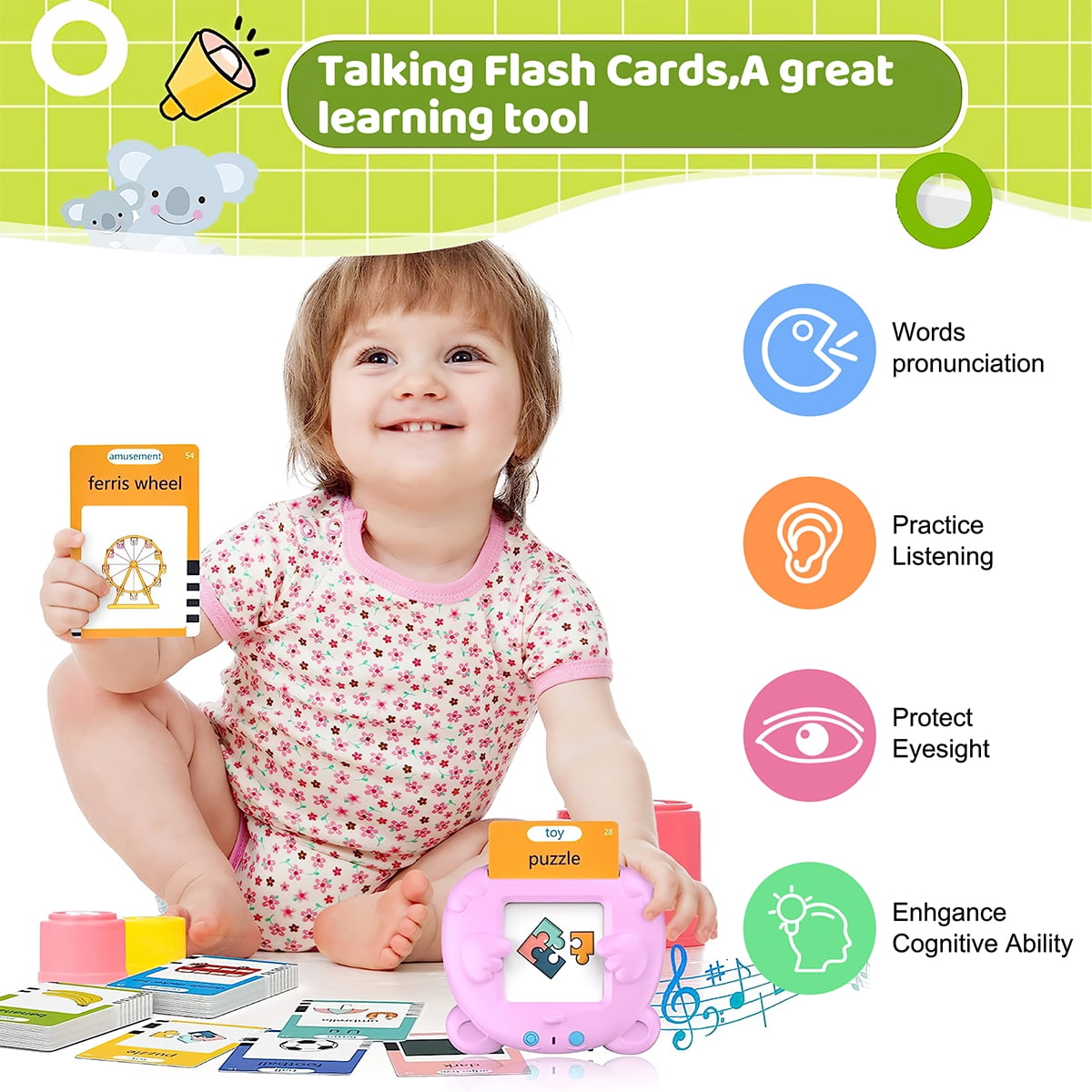 Xueyu Talking Flash Card Educational Toy for Preschoolers with 224 Sight Words (112 Double Sided Cards, 4.2 x 3.5 in) sgad4
